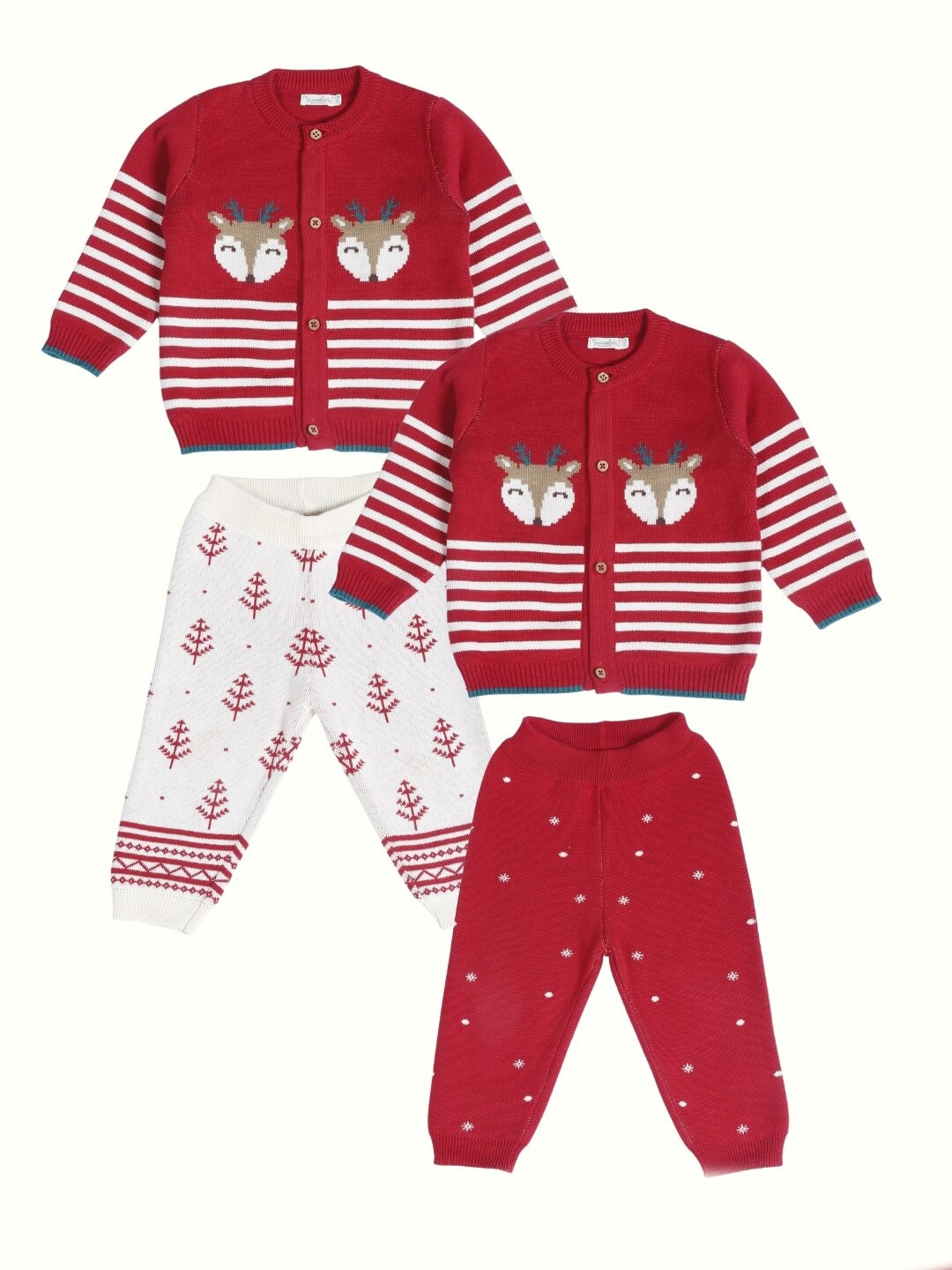 

Greendeer Infants Pack Of 4 Self Design Pure Cotton Sweatshirt With Trousers, Red