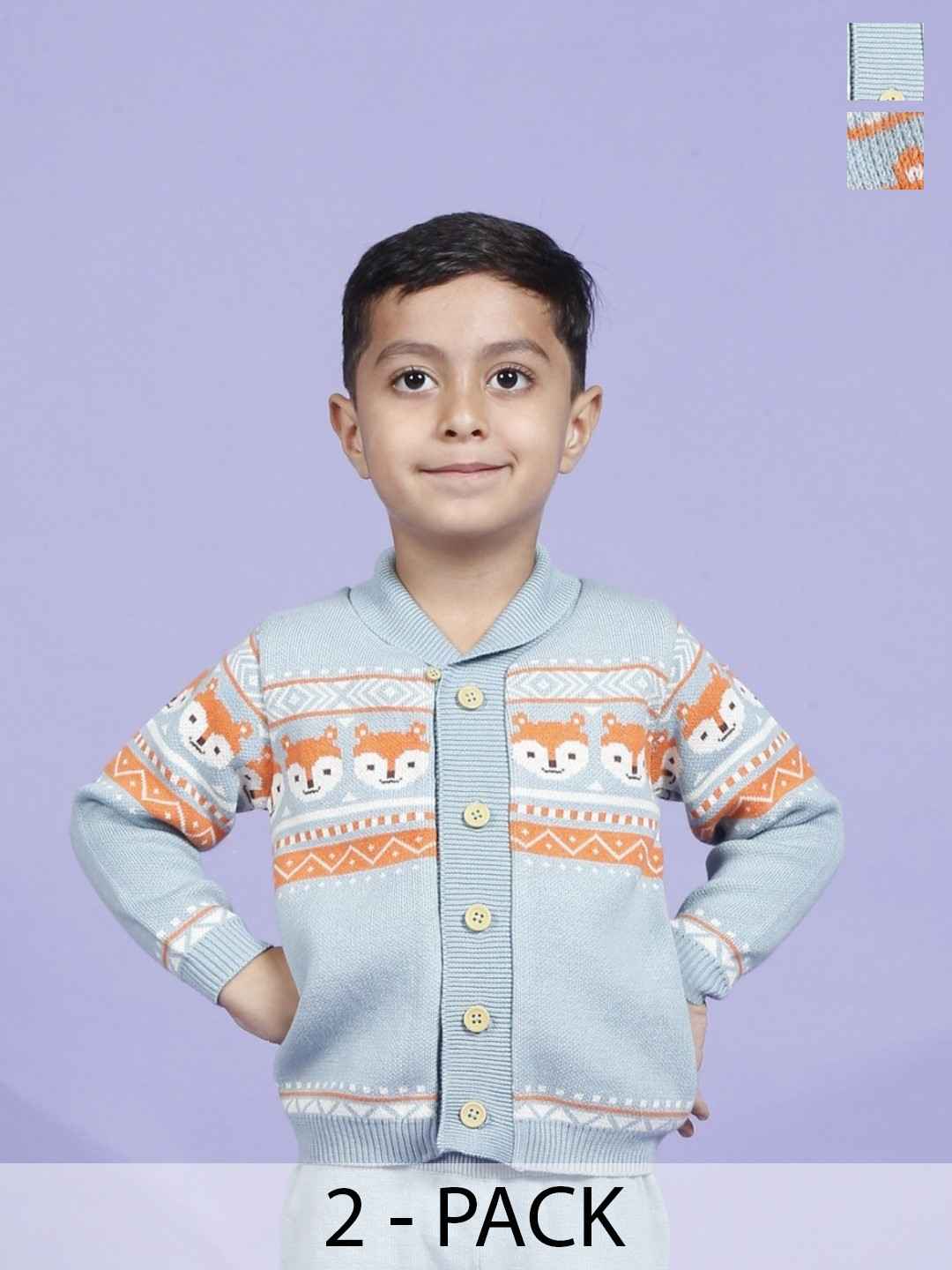 

Greendeer Kids Pack Of 2 Self Design Pure Cotton Sweaters, Blue