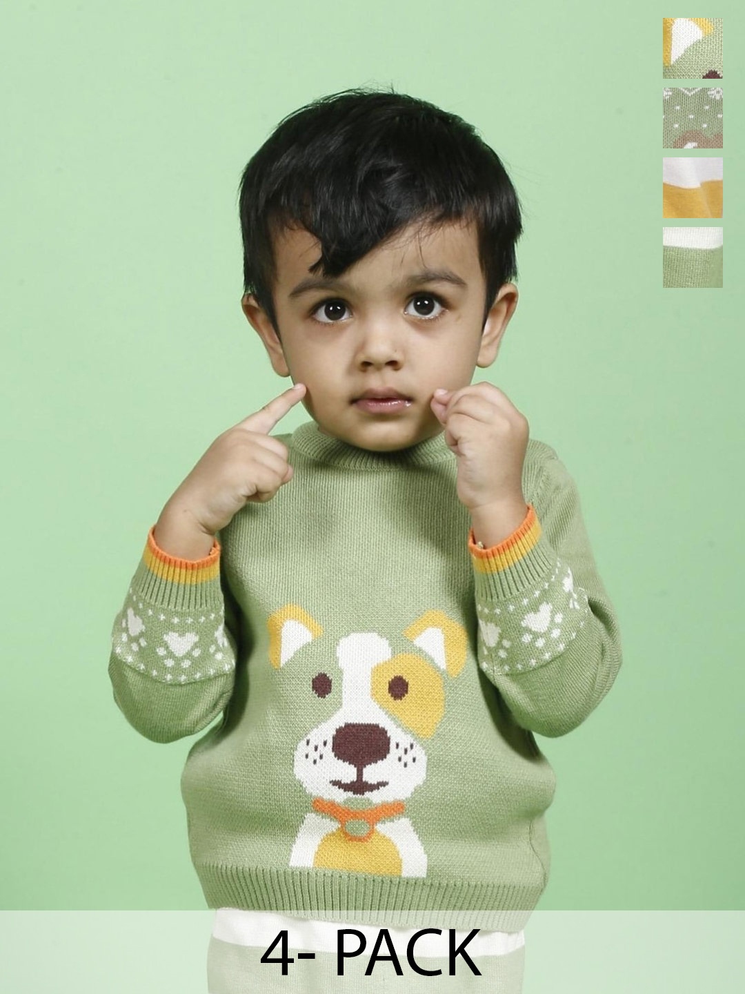 

Greendeer Kids Pack Of 4 Self Design Pure Cotton Clothing Set, Green