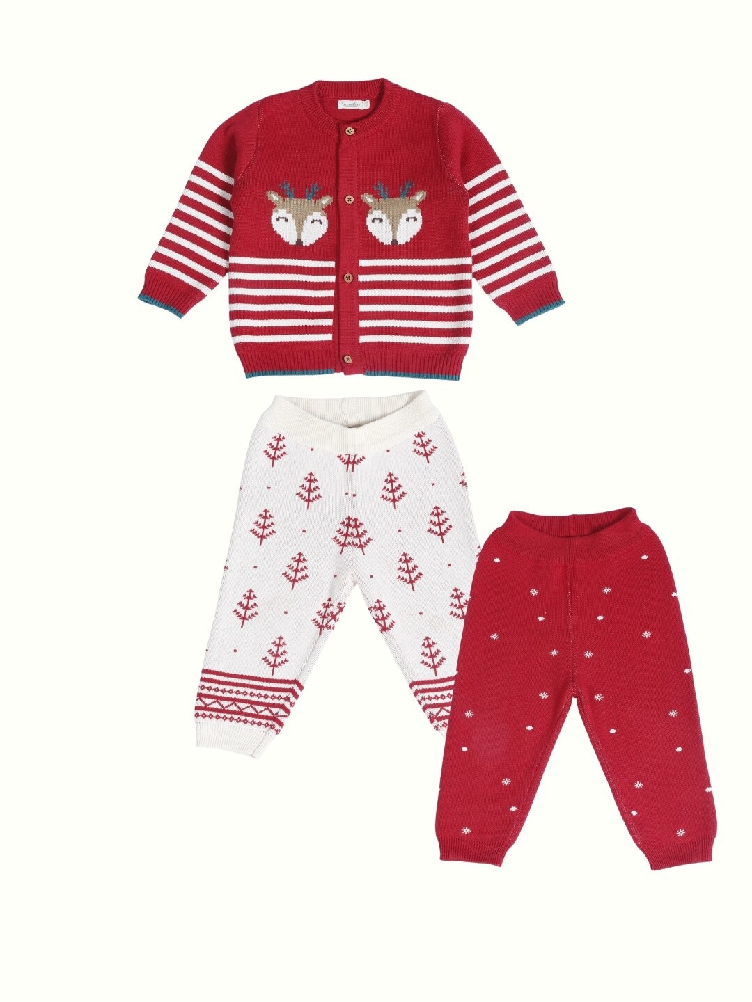 

Greendeer Kids Pack Of 3 Self Design Pure Cotton Clothing Set, Red