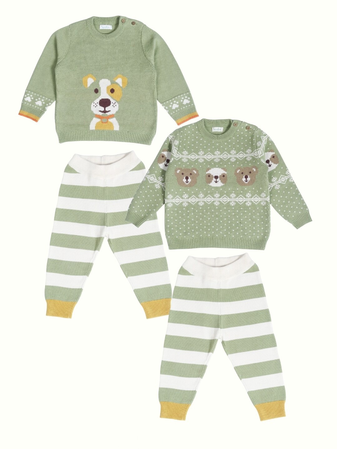 

Greendeer Infants Pack Of 2 Woven Design Pure Cotton Sweater With Trousers, Green