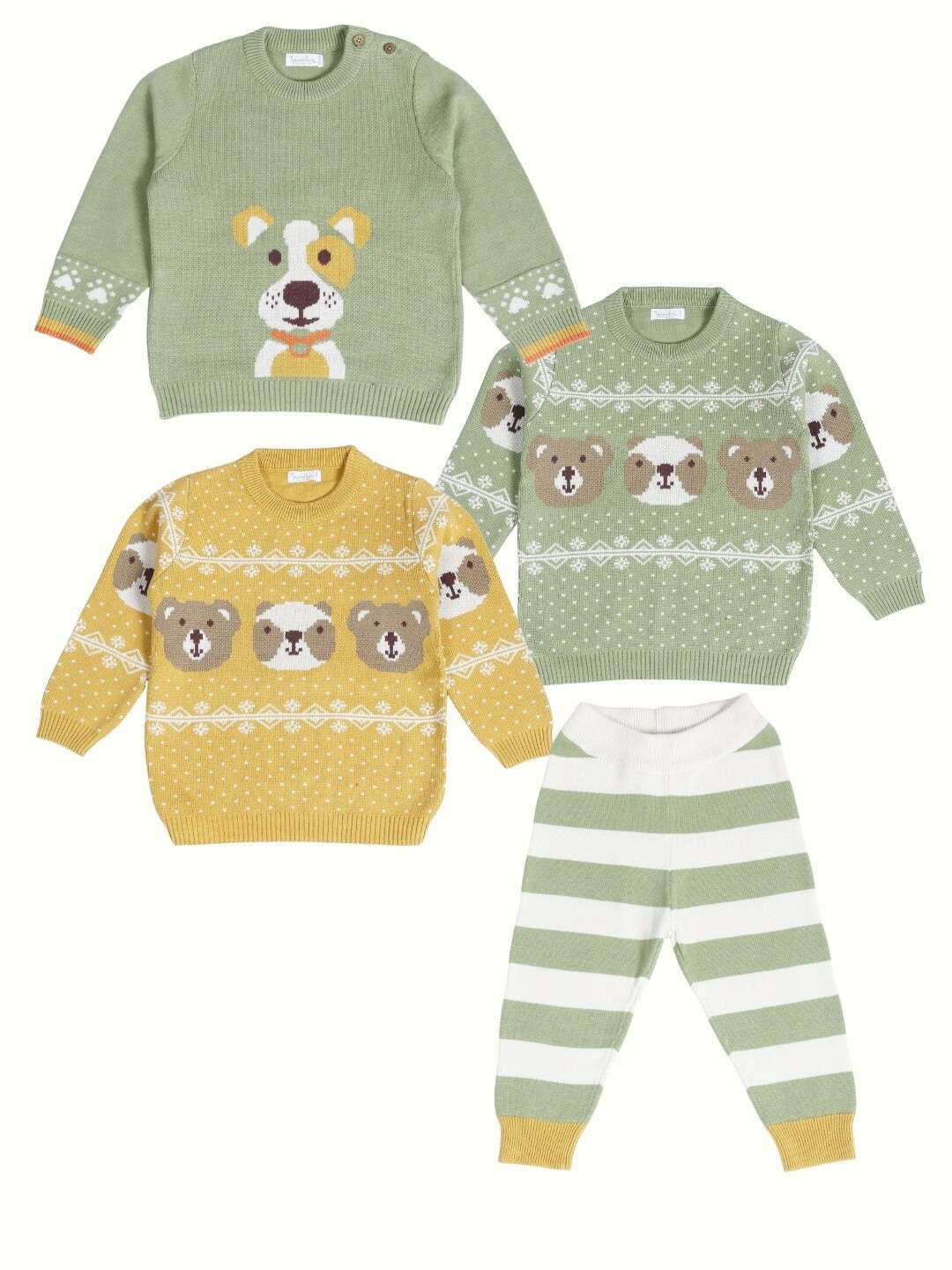

Greendeer Kids Pack Of 4 Self Design Pure Cotton Clothing Set, Green