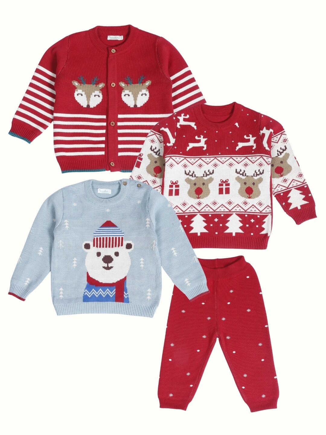

Greendeer Kids Pack Of 4 Self Design Pure Cotton Clothing Set, Red
