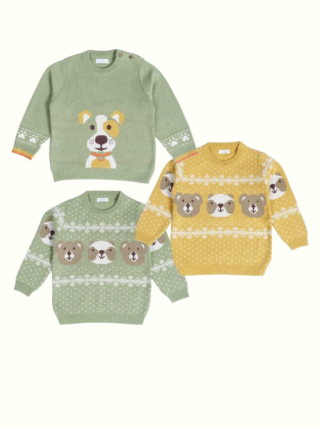 

Greendeer Kids Pack of 2 Graphic Self Design Pure Cotton Pullover, Green