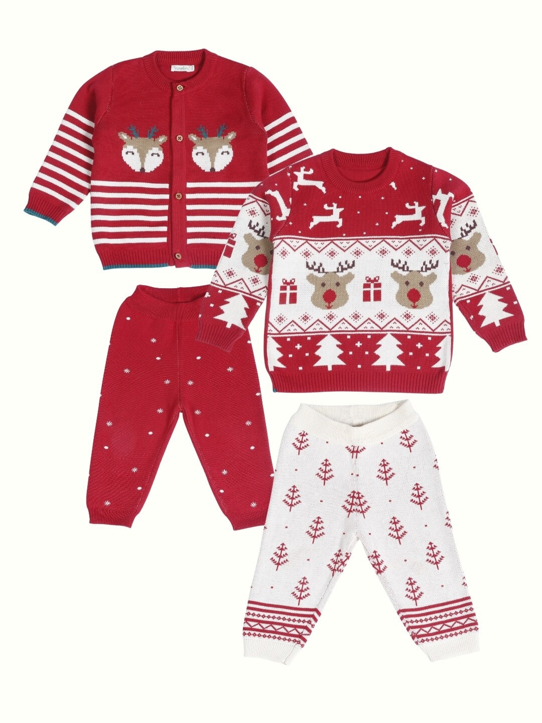 

Greendeer Kids Pack Of 4 Self Design Pure Cotton Clothing Set, Red