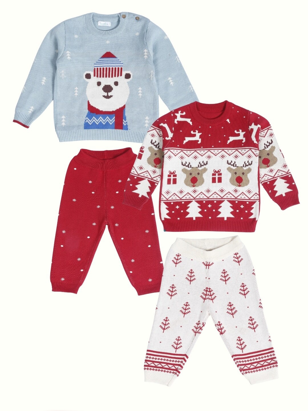 

Greendeer Infants Pack Of 4 Self Design Pure Cotton Sweater with Trousers, Red