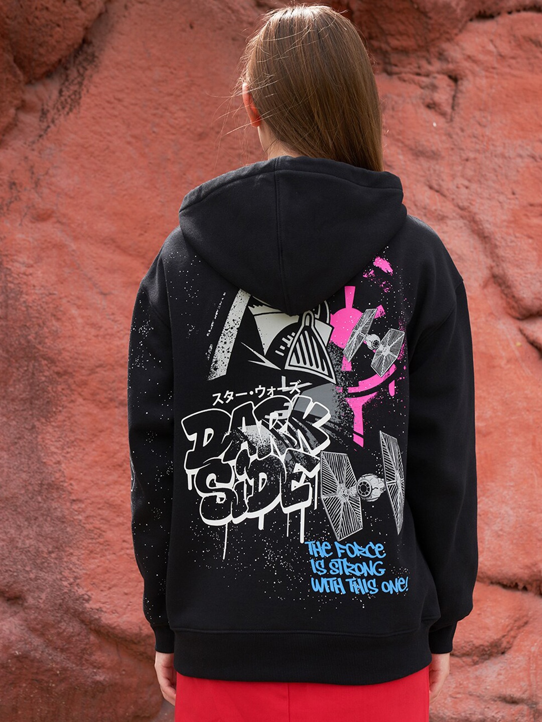 

Bonkers Corner Black Alphanumeric Printed Cotton Hood Pullover Sweatshirt