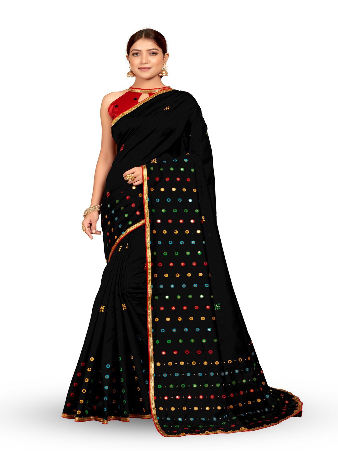 

61&7NX Embellished Embroidered Art Silk Saree, Black