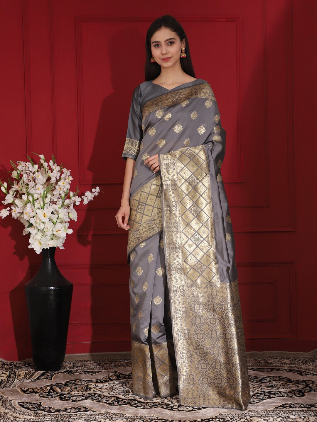

61&7NX Ethnic Art Silk Heavy Work Saree, Grey