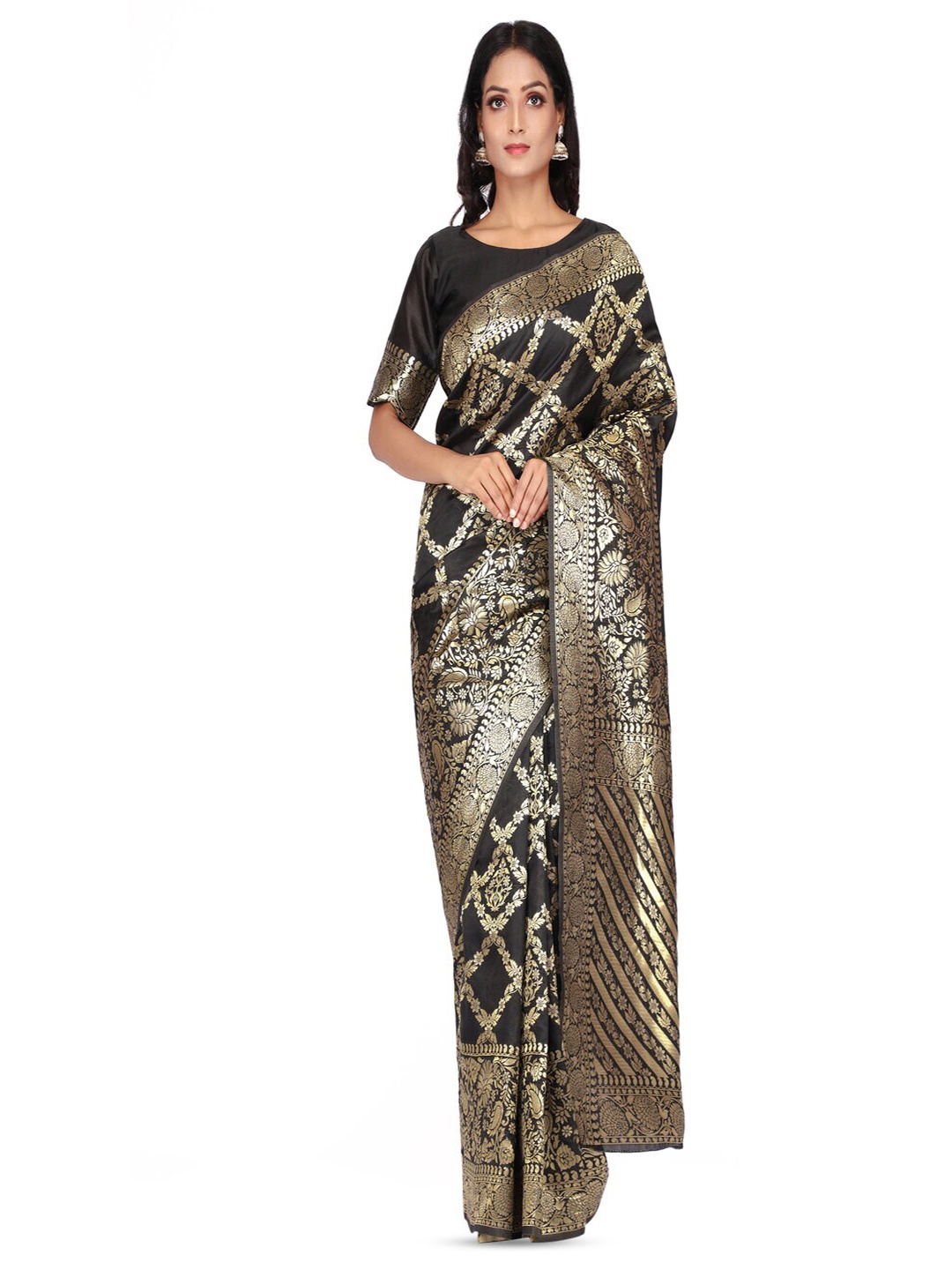 

61&7NX Ethnic Art Silk Heavy Work Saree, Black