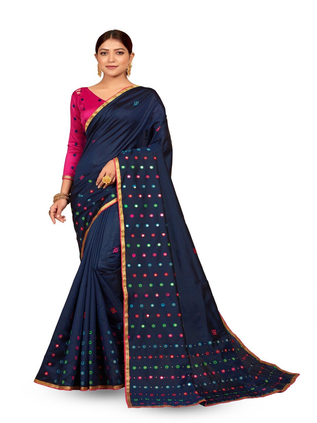 

61&7NX Ethnic Heavy Work Embroidered Art Silk Saree, Blue