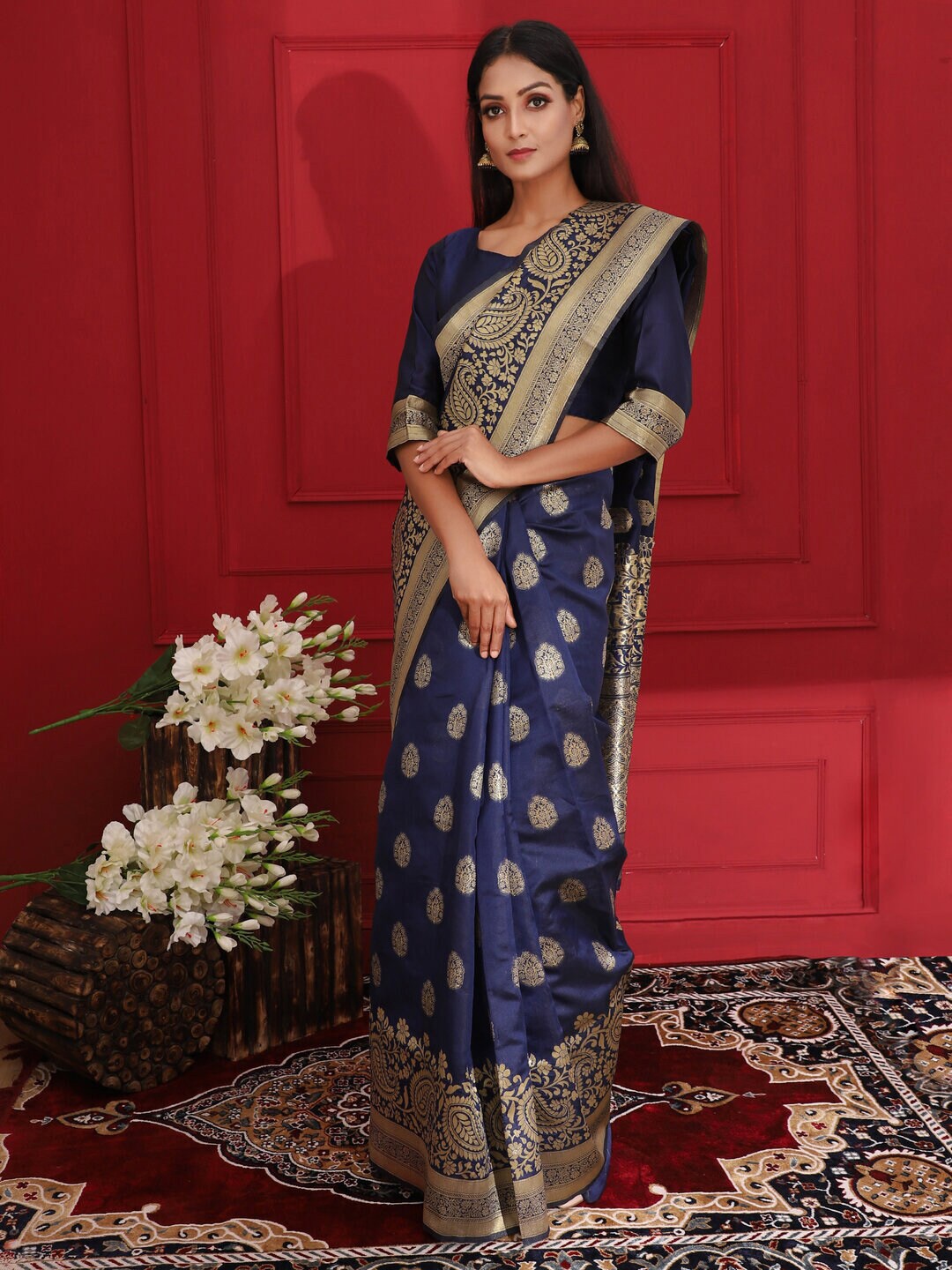 

61&7NX Ethnic Motifs Woven Design Zari Art Silk Saree, Blue