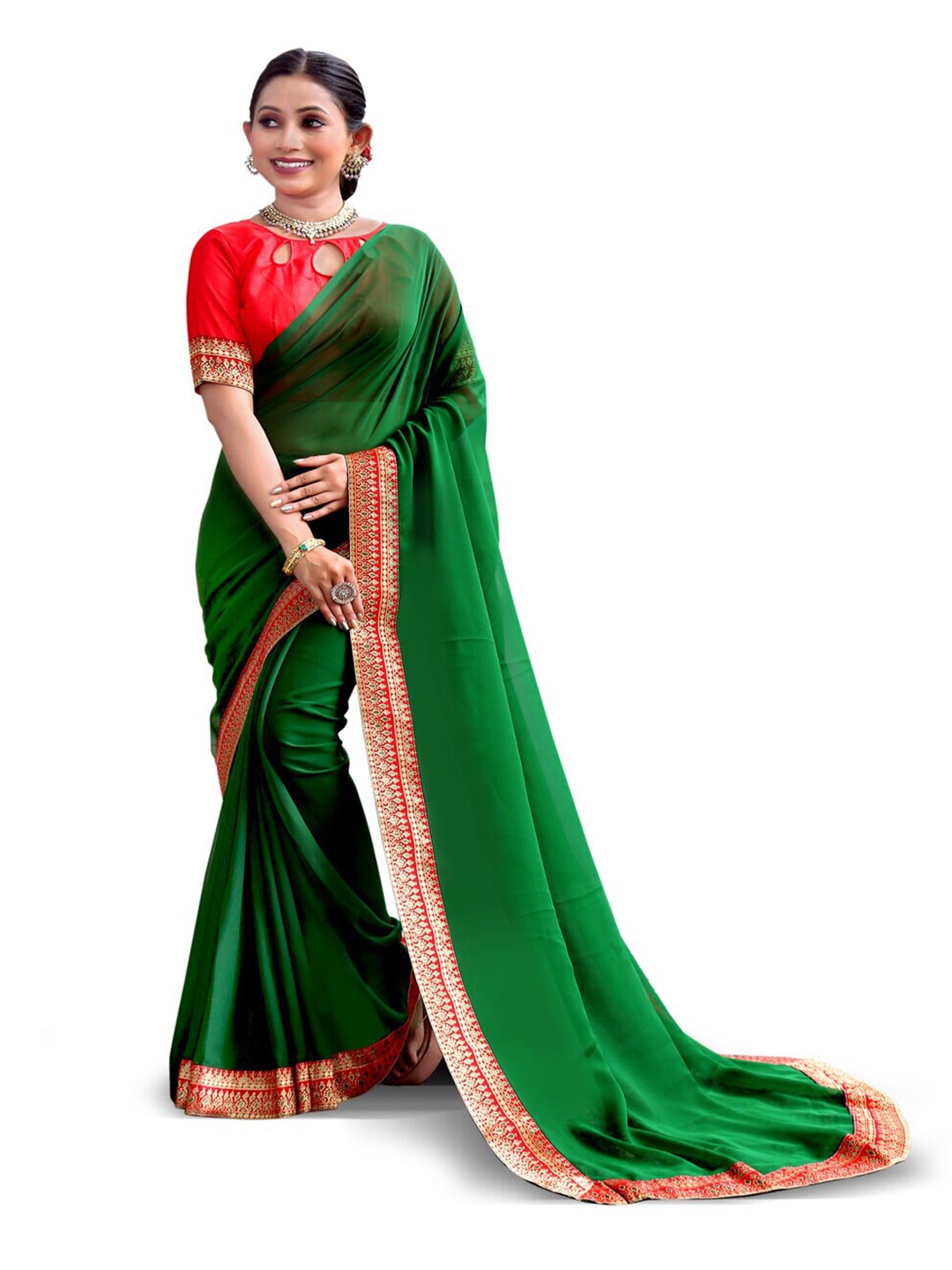 

61&7NX Zari Woven Design Saree, Green