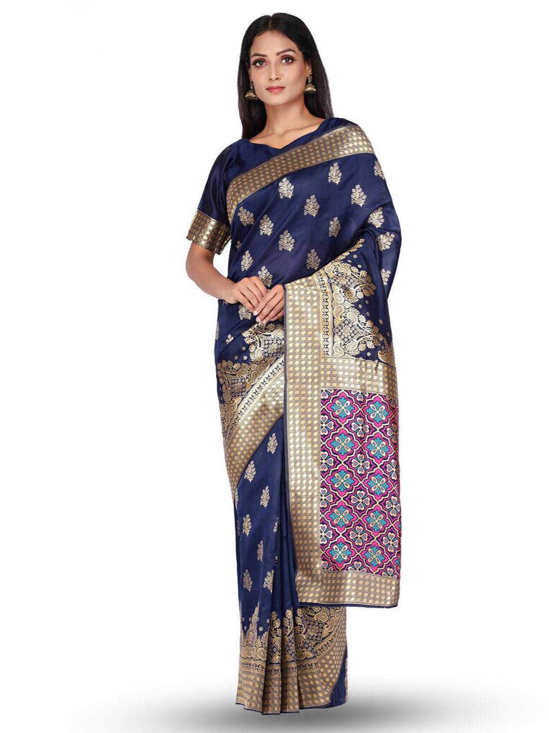 

61&7NX Ethnic Motifs Woven Design Zari Art Silk Saree, Blue