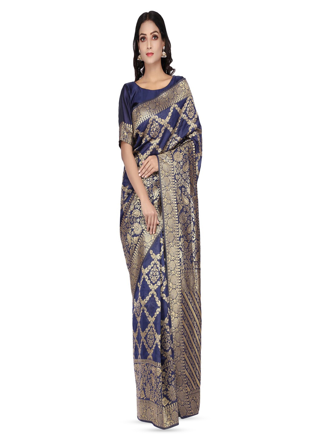 

61&7NX Floral Woven Design Zari Saree, Blue