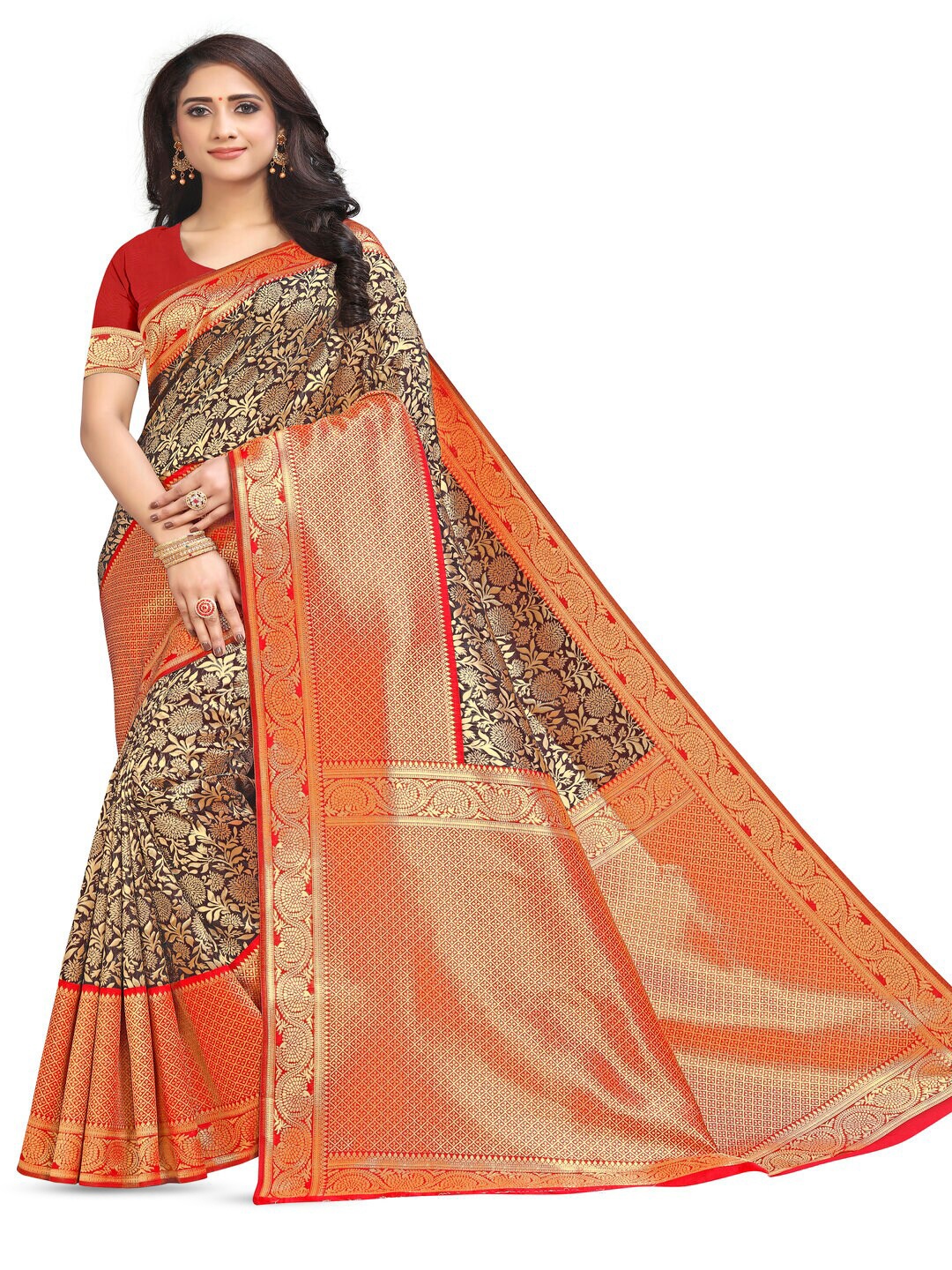 

61&7NX Ethnic Heavy Work Art Silk Saree, Black