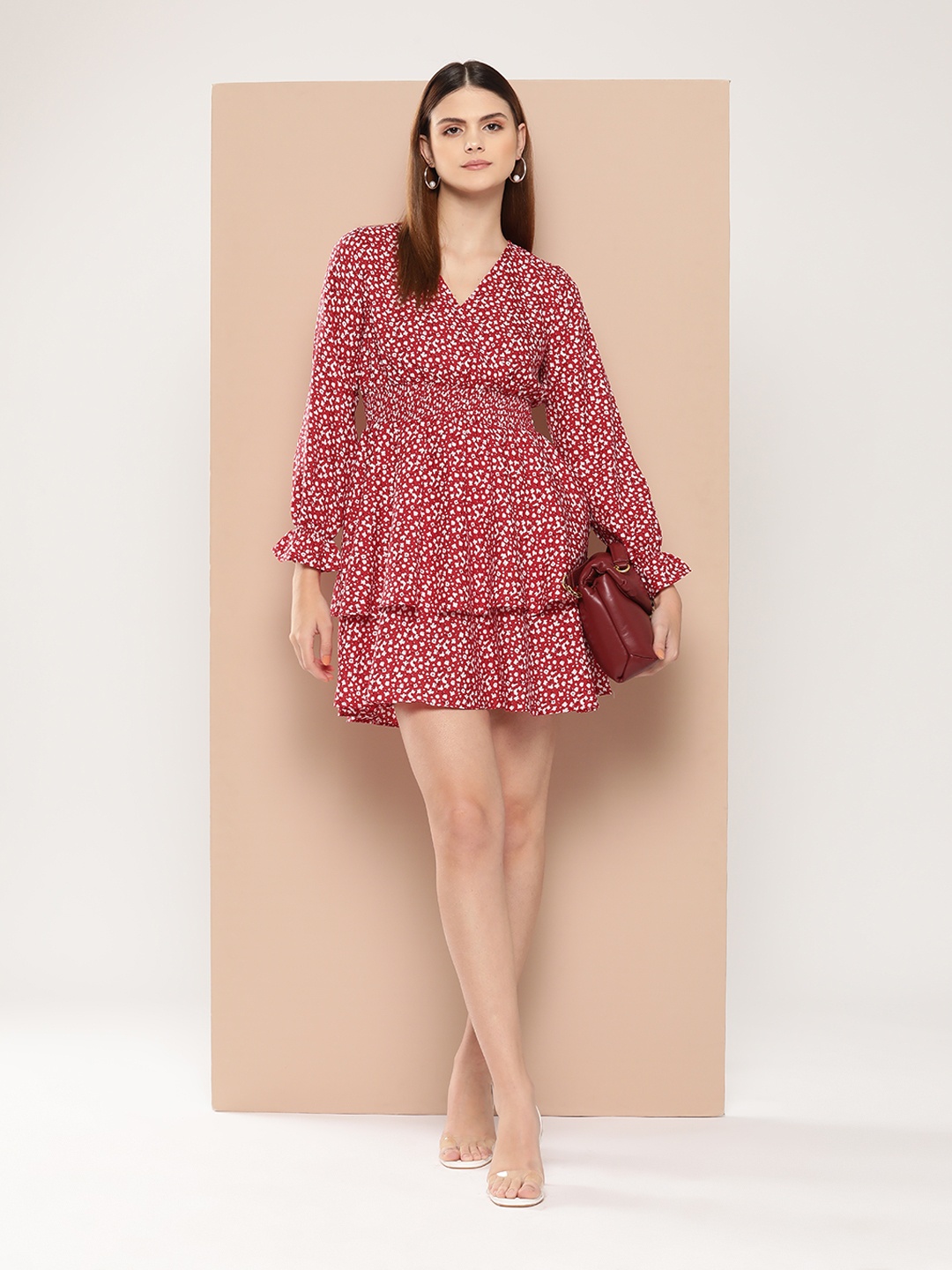 

INVICTUS Floral Print Mini Dress, Red