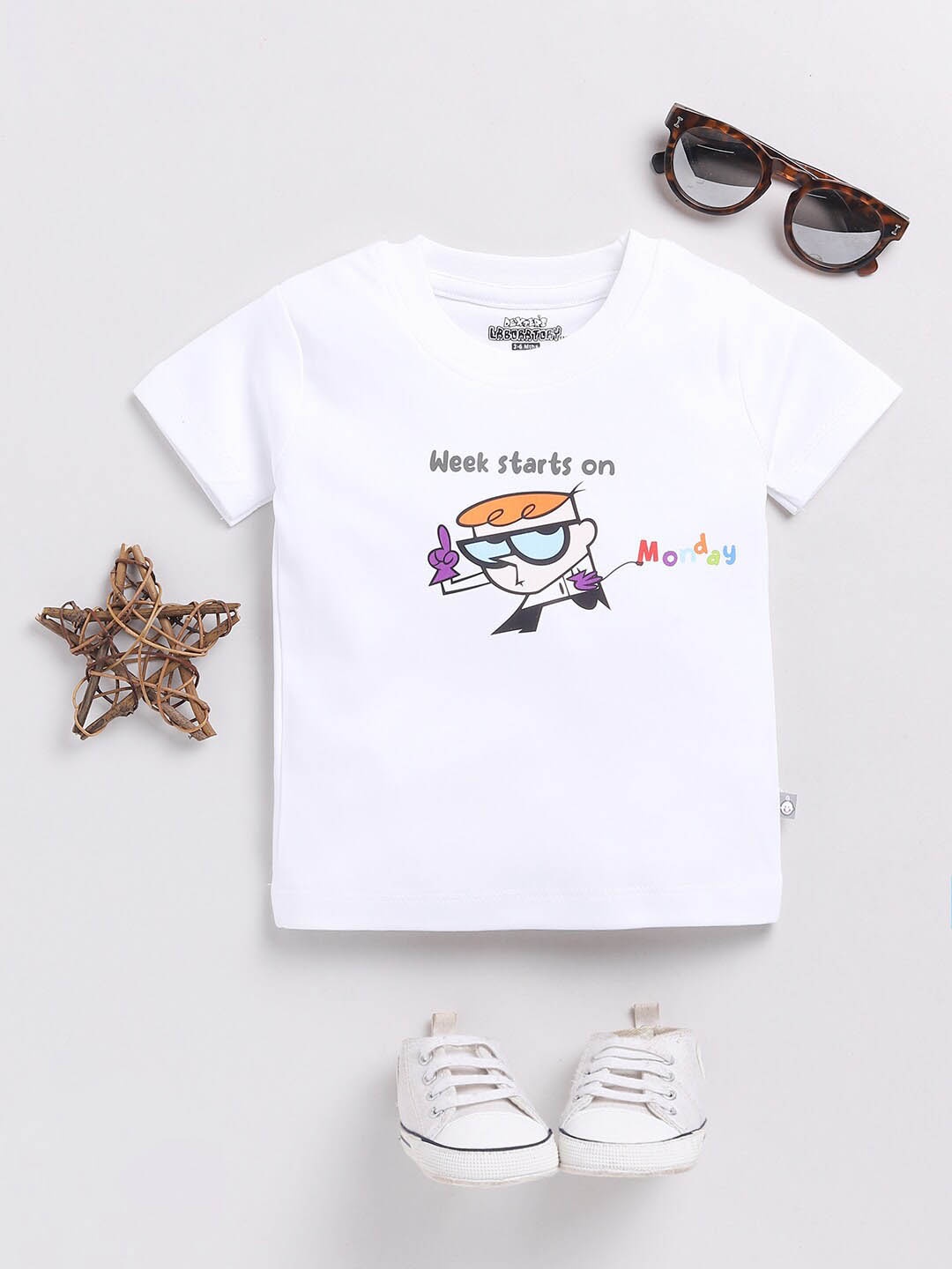 

Moms Love Infant Kids Dexter's Laboratory Printed Pure Cotton T-shirt, White