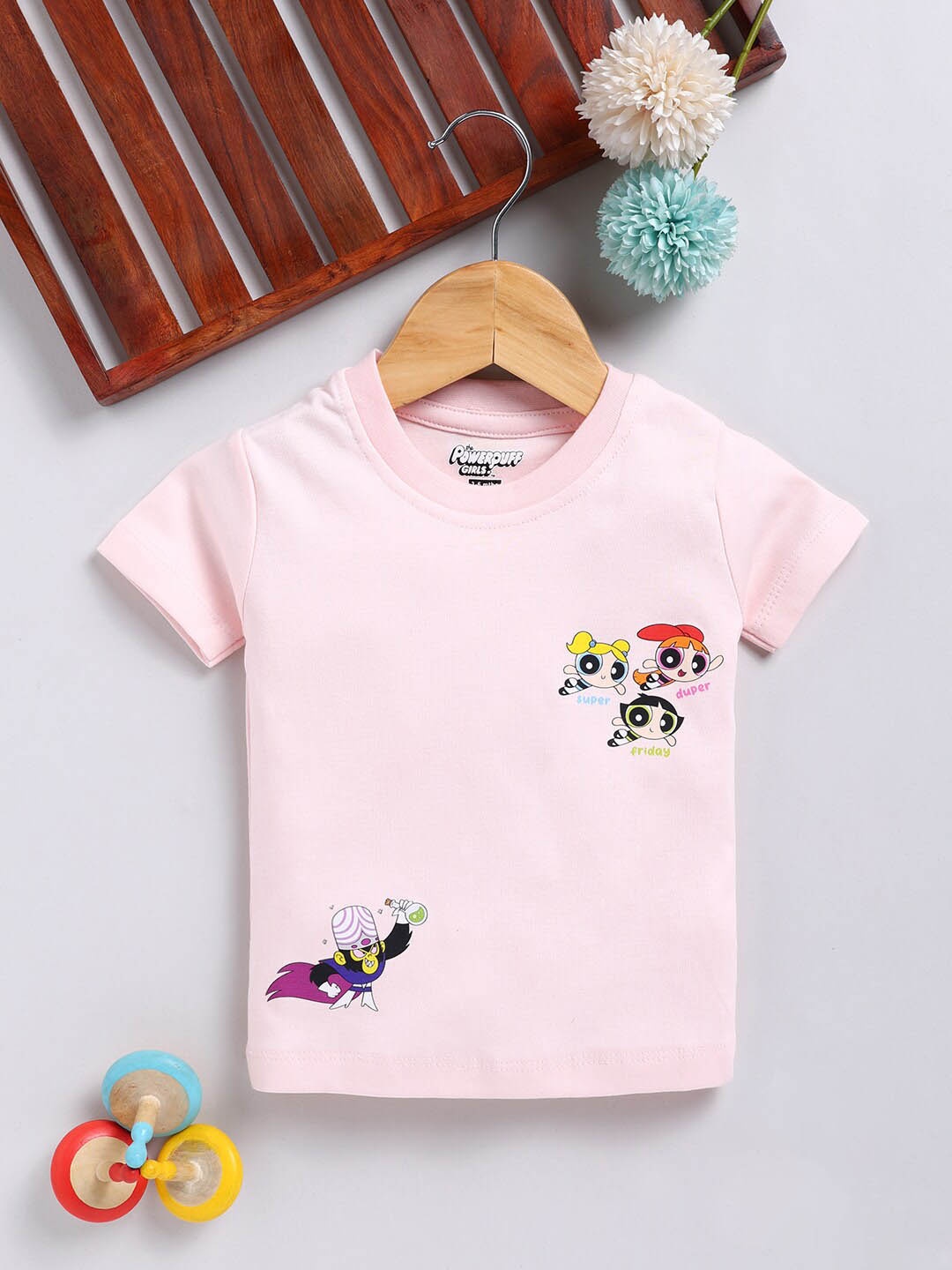 

Moms Love Infant Girls Powerpuff Girls Printed Cotton T-shirt, Peach