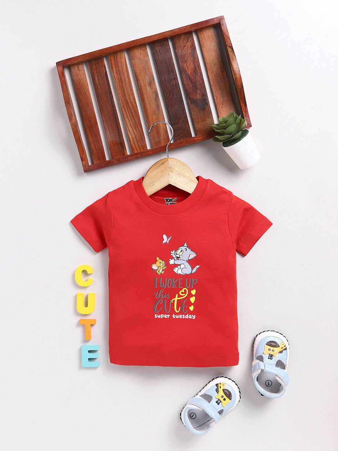 

Moms Love Infant Kids Tom & Jerry Printed Organic Cotton T-shirt, Red