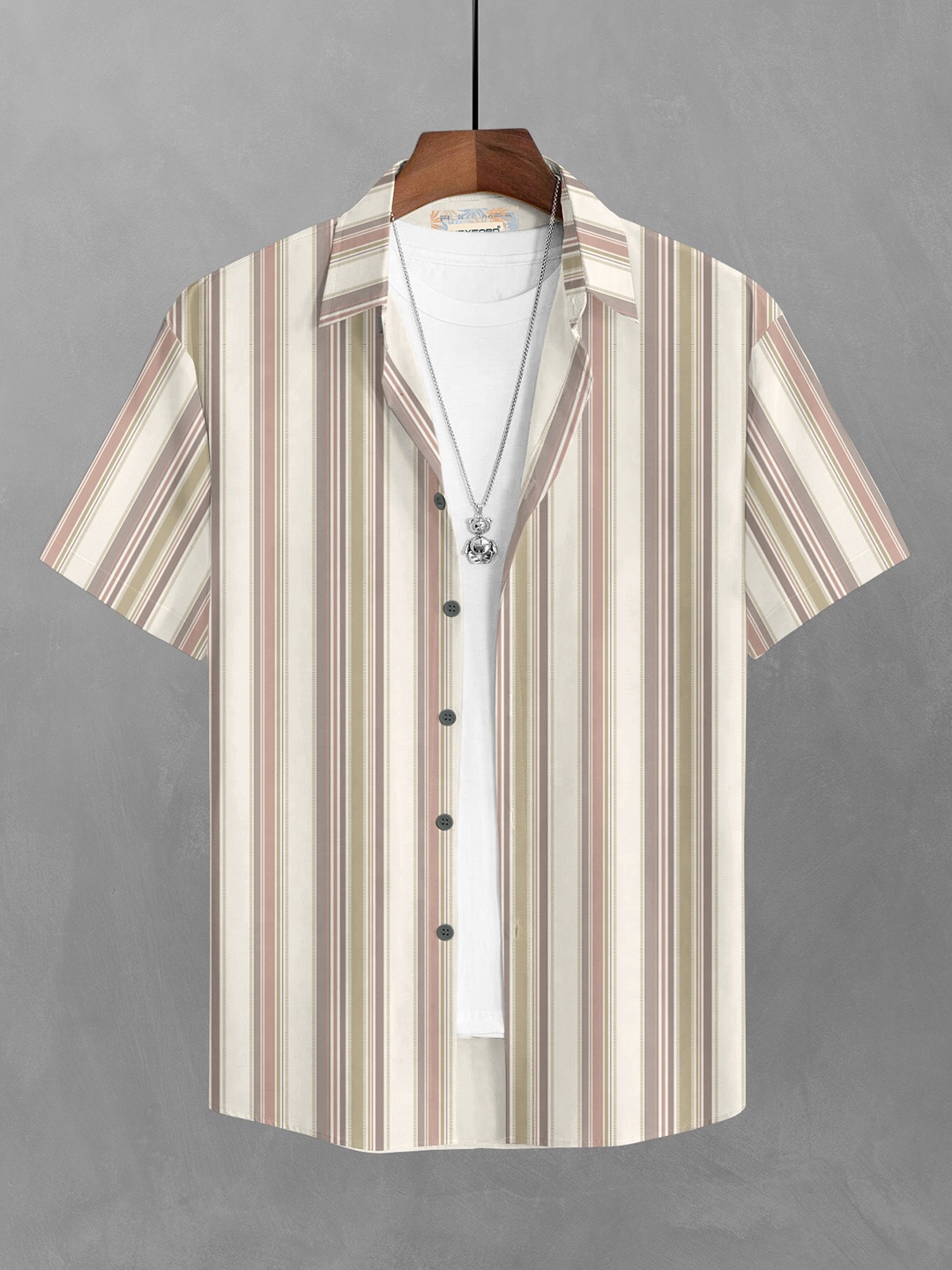 

BULLMER Men Beige Straight Striped Casual Shirt
