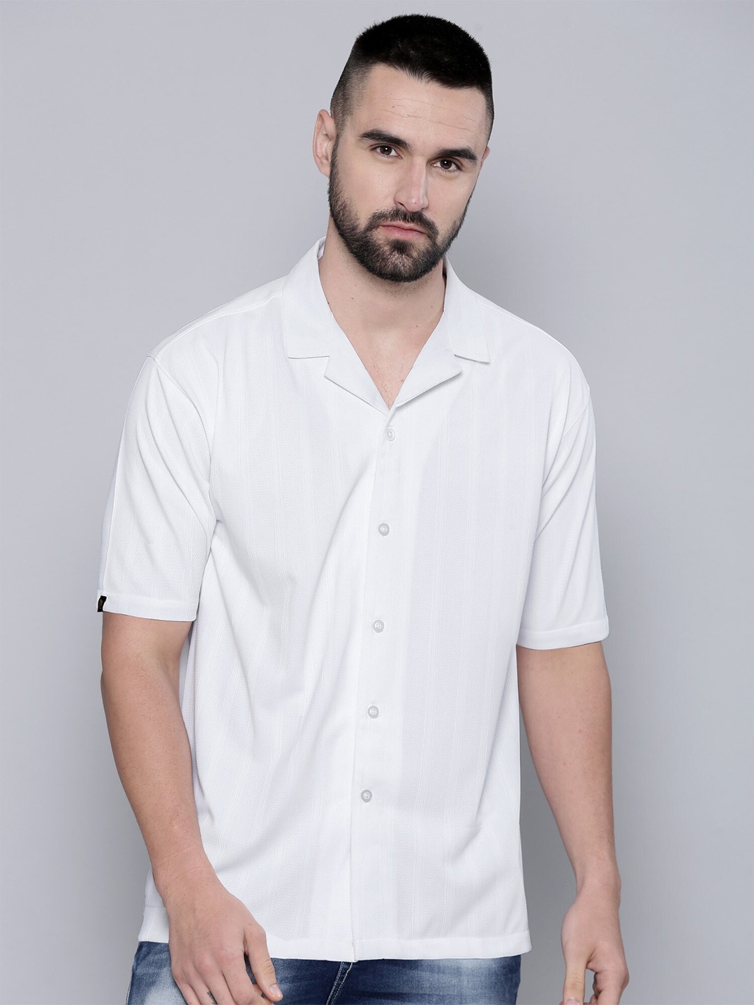 

Maniac Relaxed Cotton Spread Collar Oversized Casual Shirt, White