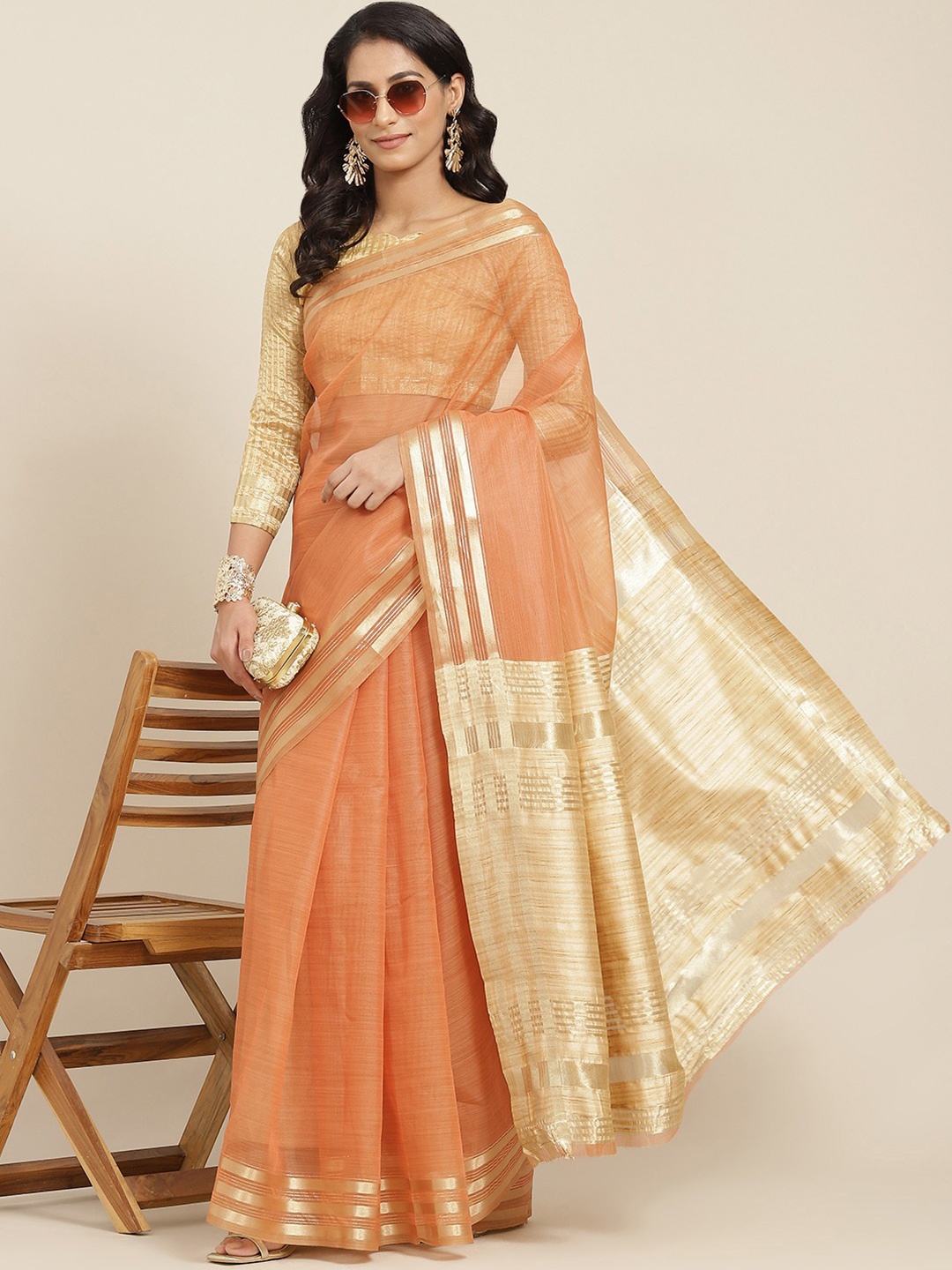 

Mitera Floral Organza Designer Saree, Orange