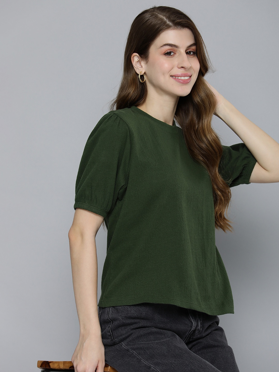 

Levis Textured Puff Sleeves Top, Green