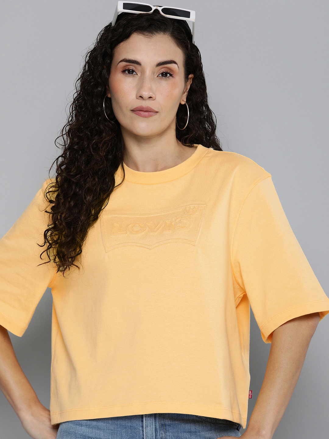 

Levis Brand Logo Embossed Effect Pure Cotton T-shirt, Yellow