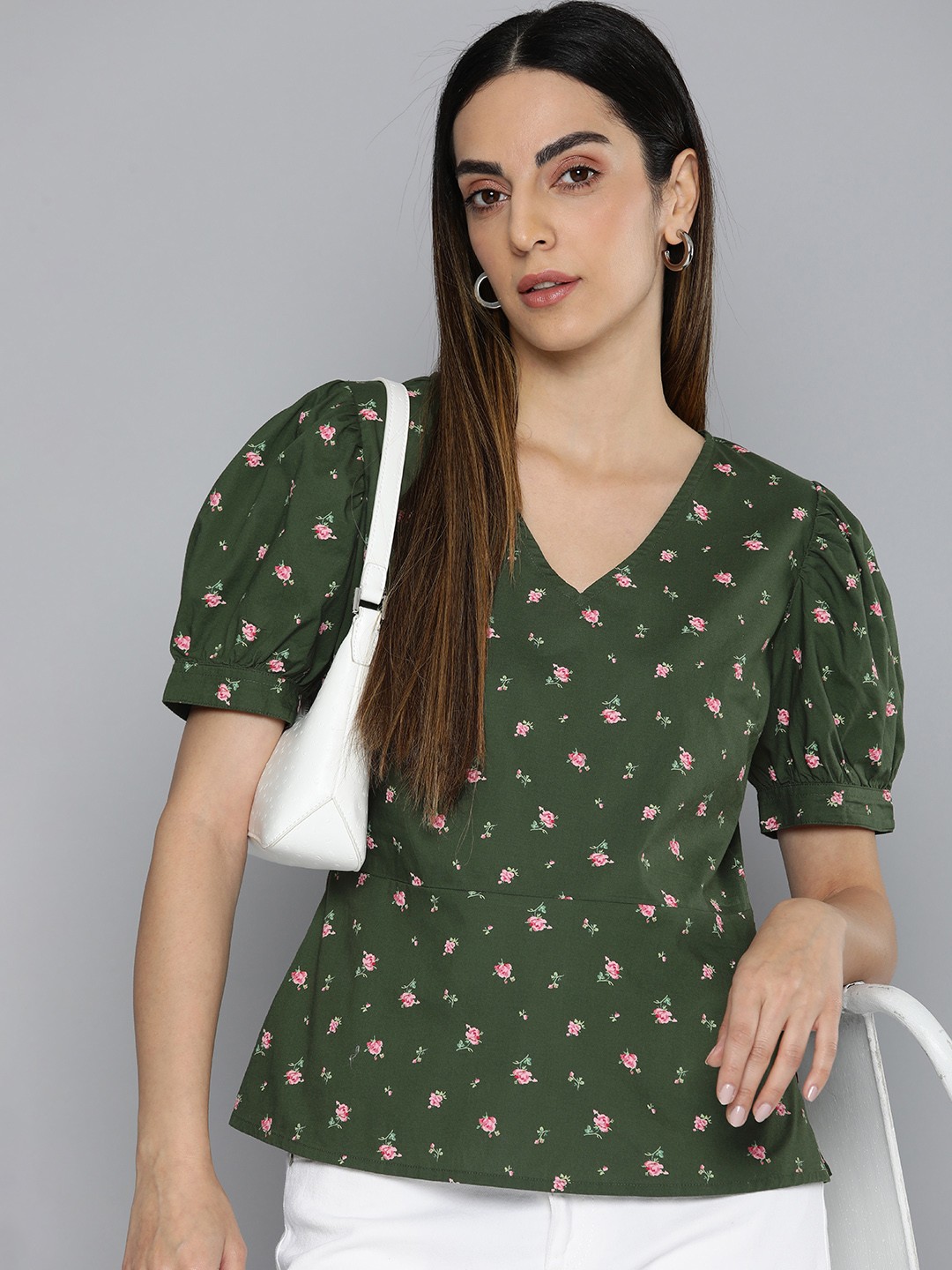 

Levis Floral Print Puff Sleeve Top, Green