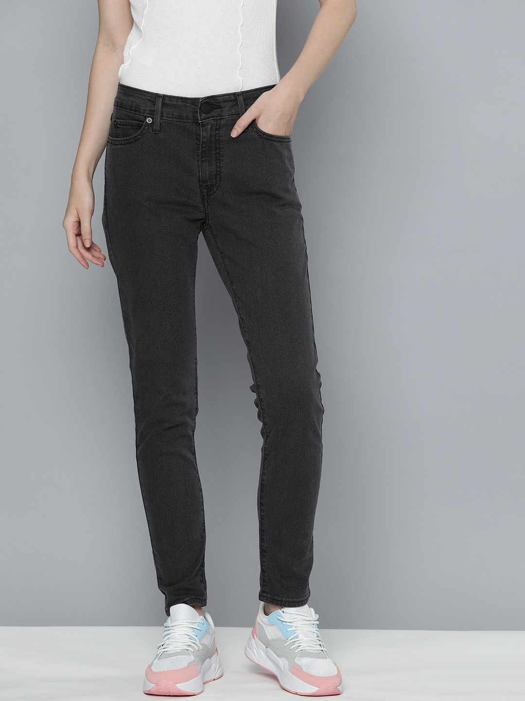 

Levis Women 711 Skinny Fit Stretchable Mid-Rise Jeans, Charcoal