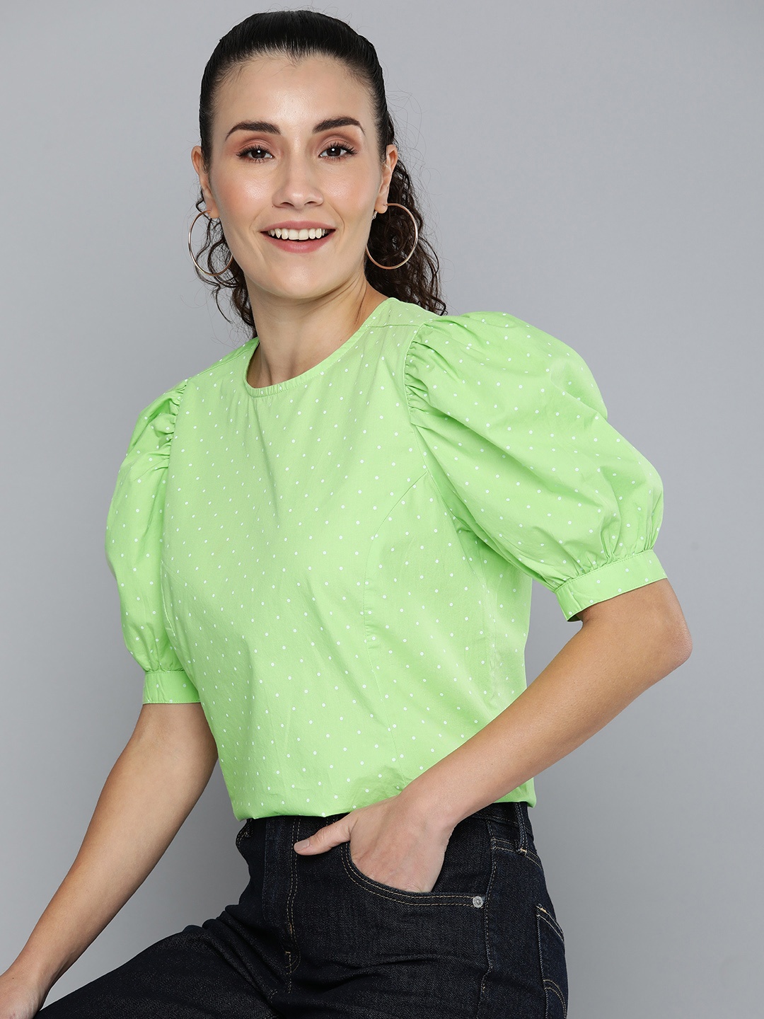 

Levis Polka Dot Print Puff Sleeve Top, Green