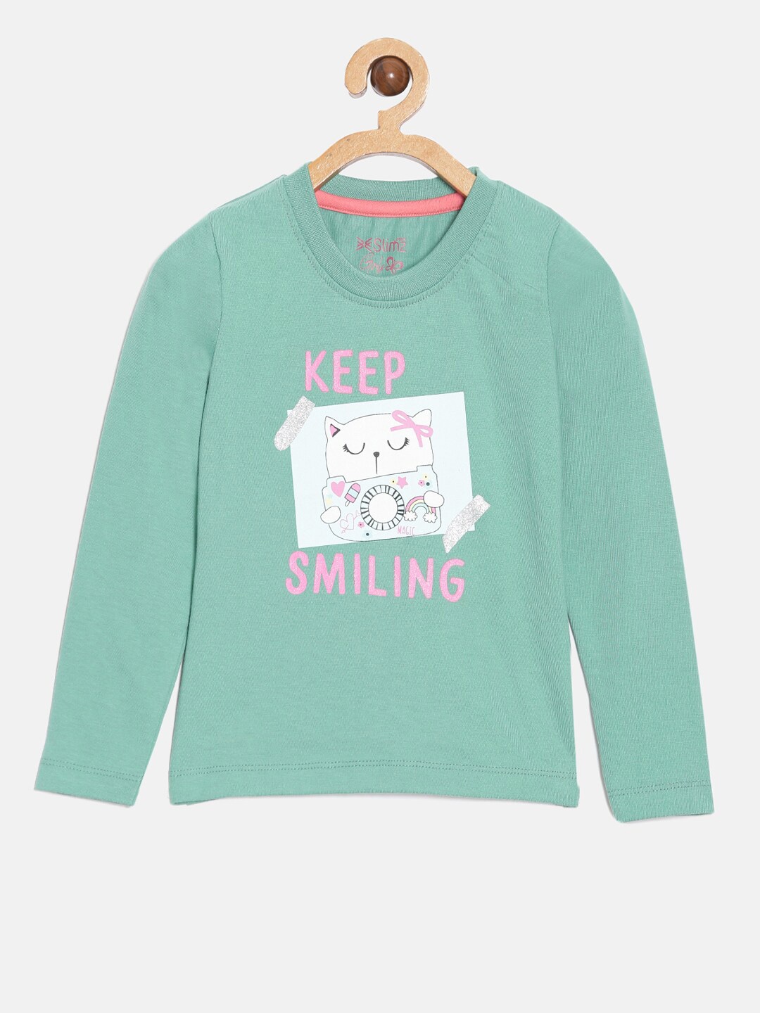 

DIXCY SCOTT Slimz Girls Round Neck Print Cotton long Sleeves Top, Green