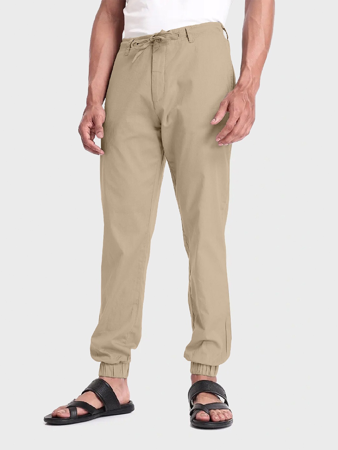 

FTX Men Pure Cotton Mid-Rise Joggers, Beige