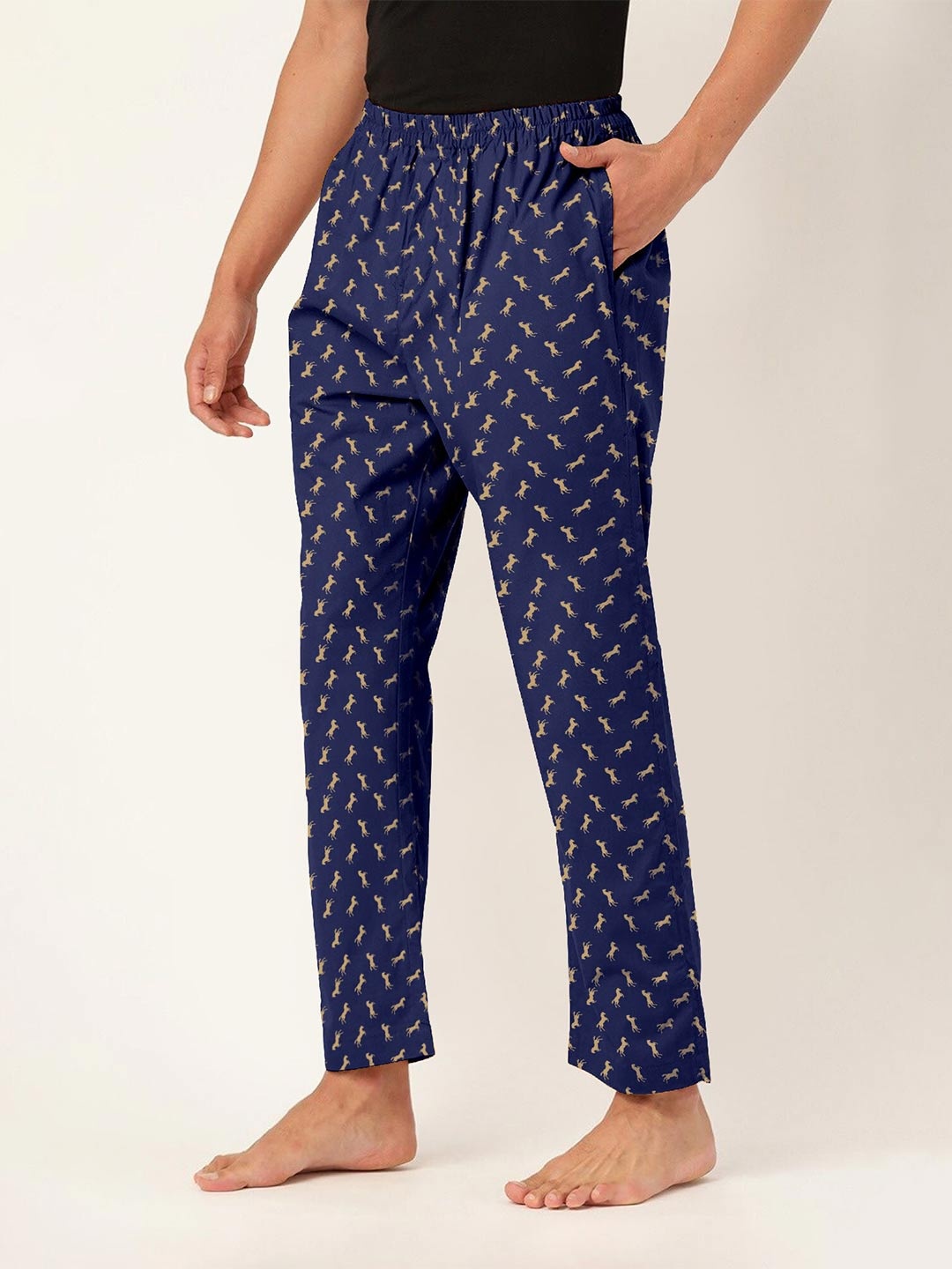 

FTX Men Conversational Printed Pure Cotton Lounge Pants, Navy blue