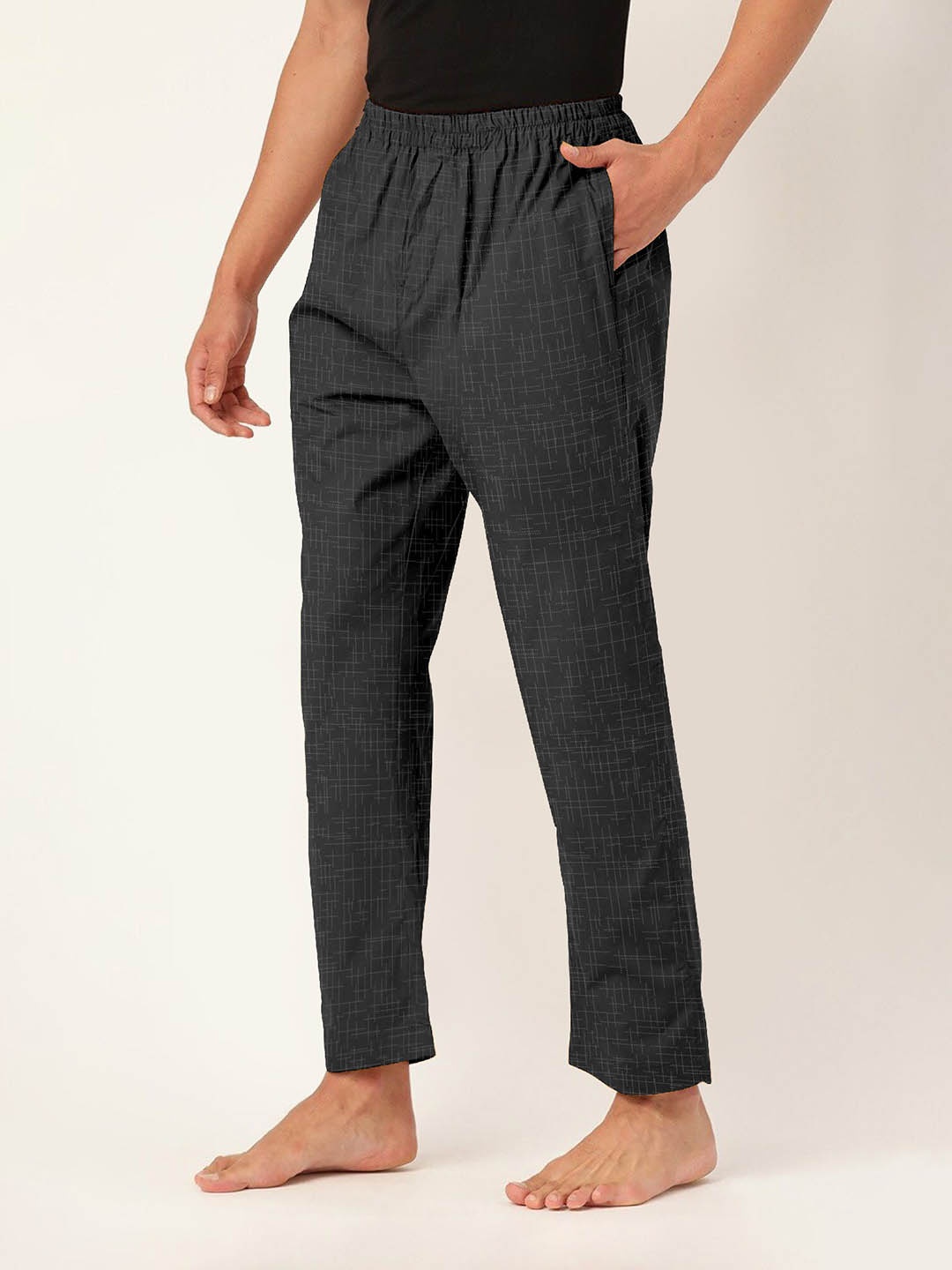 

FTX Men Printed Pure Cotton Straight-Leg Lounge Pant, Charcoal
