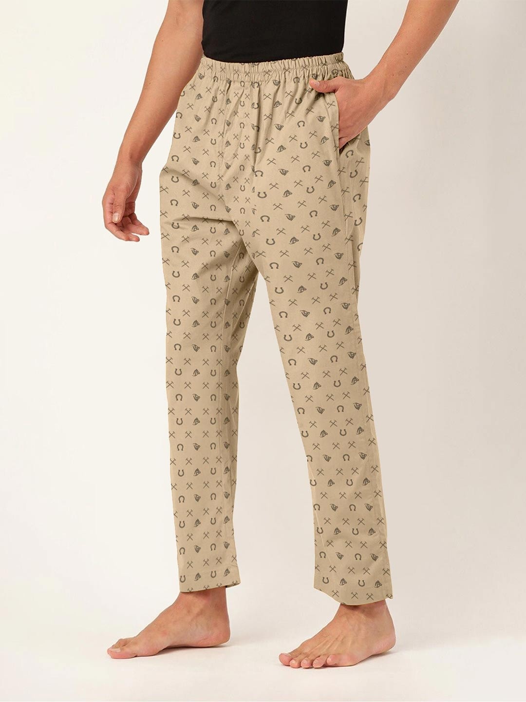 

FTX Men Printed Pure Cotton Lounge Pants, Beige