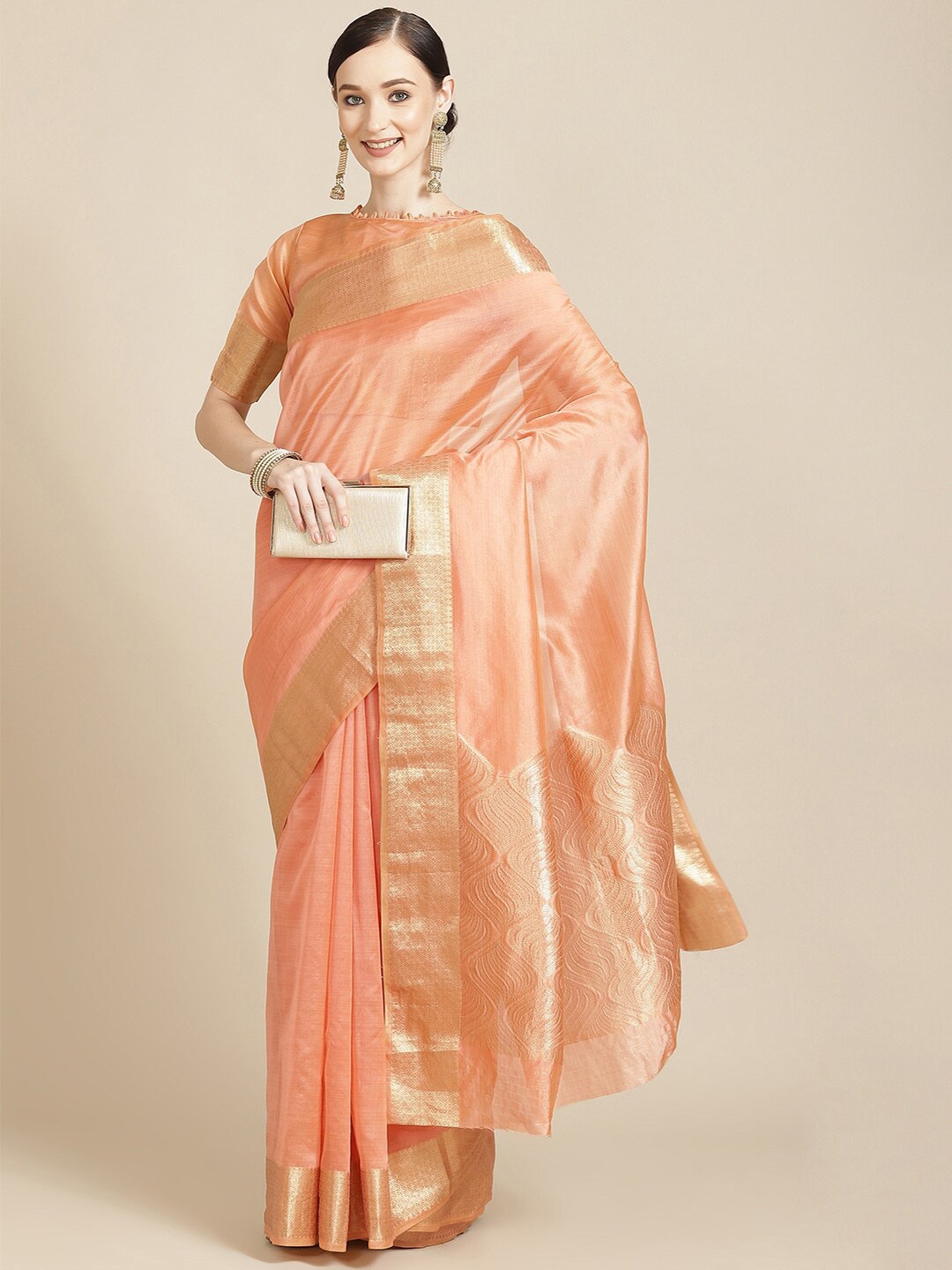 

Mitera Woven Design Zari Organza Designer Banarasi Saree, Orange