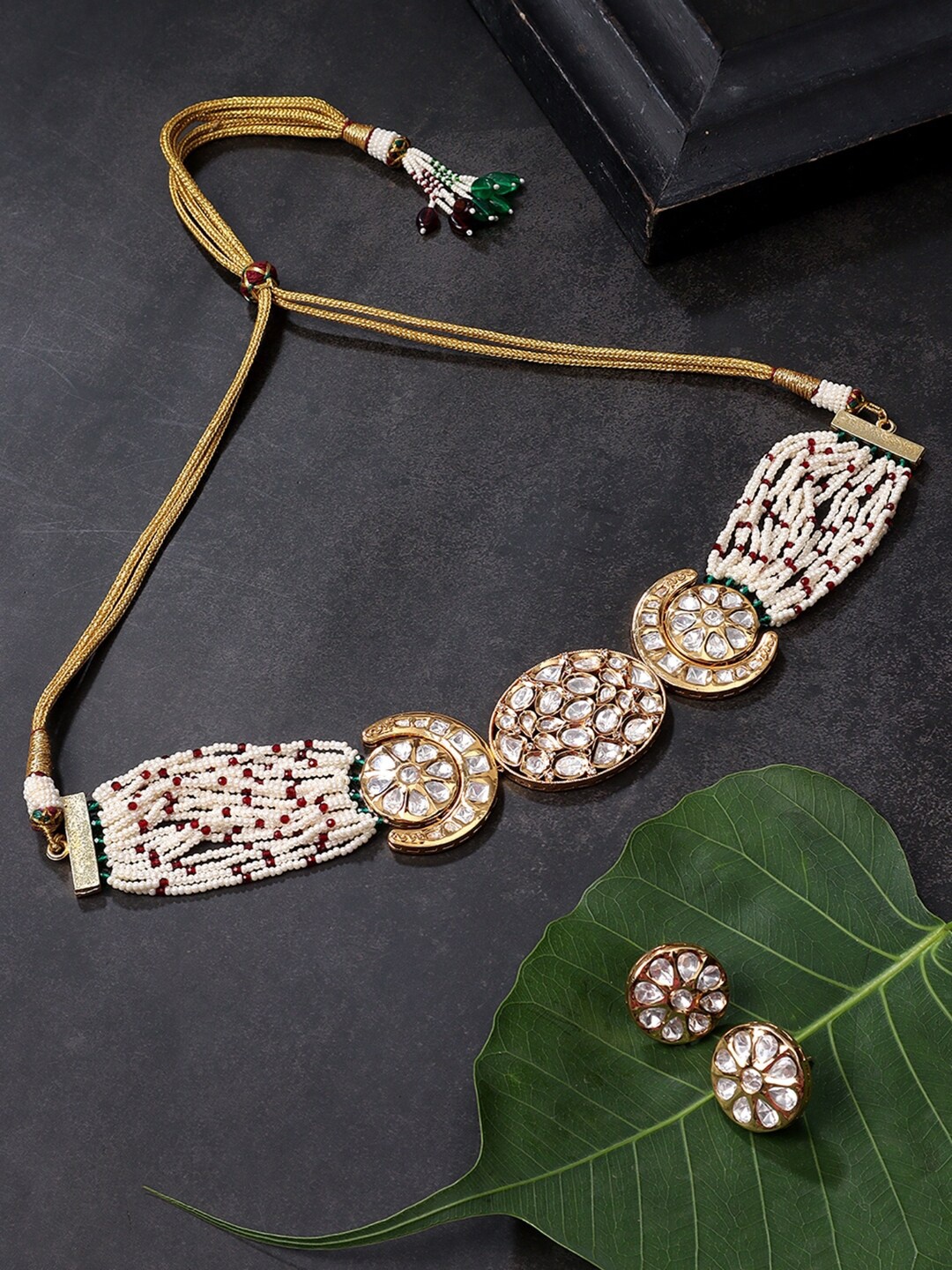 

House of Pataudi 22KT Gold-Plated Kundan Stone Studded Jewellery Set