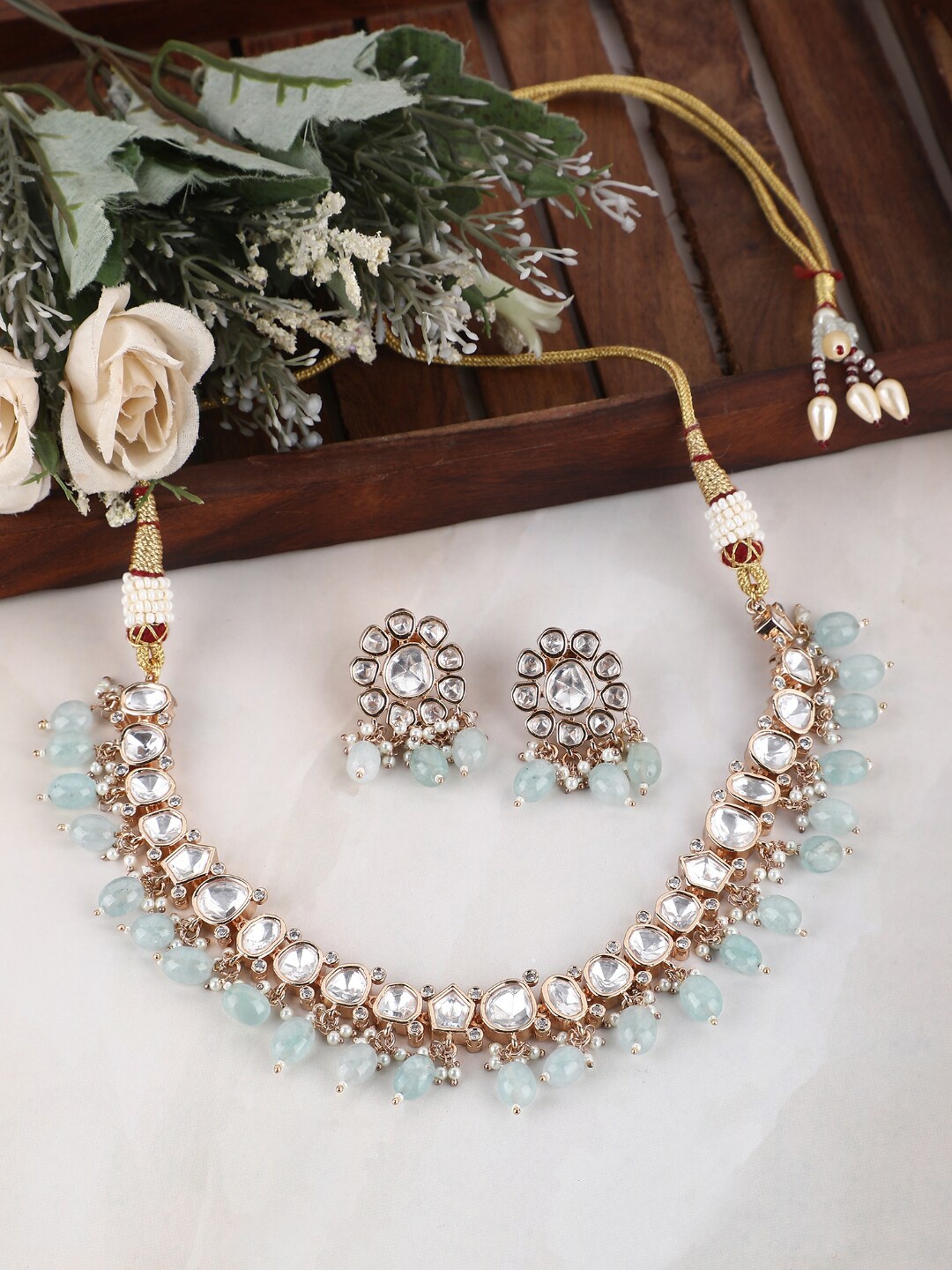 

House of Pataudi 22KT Gold-Plated Kundan Stone Studded Jewellery Set