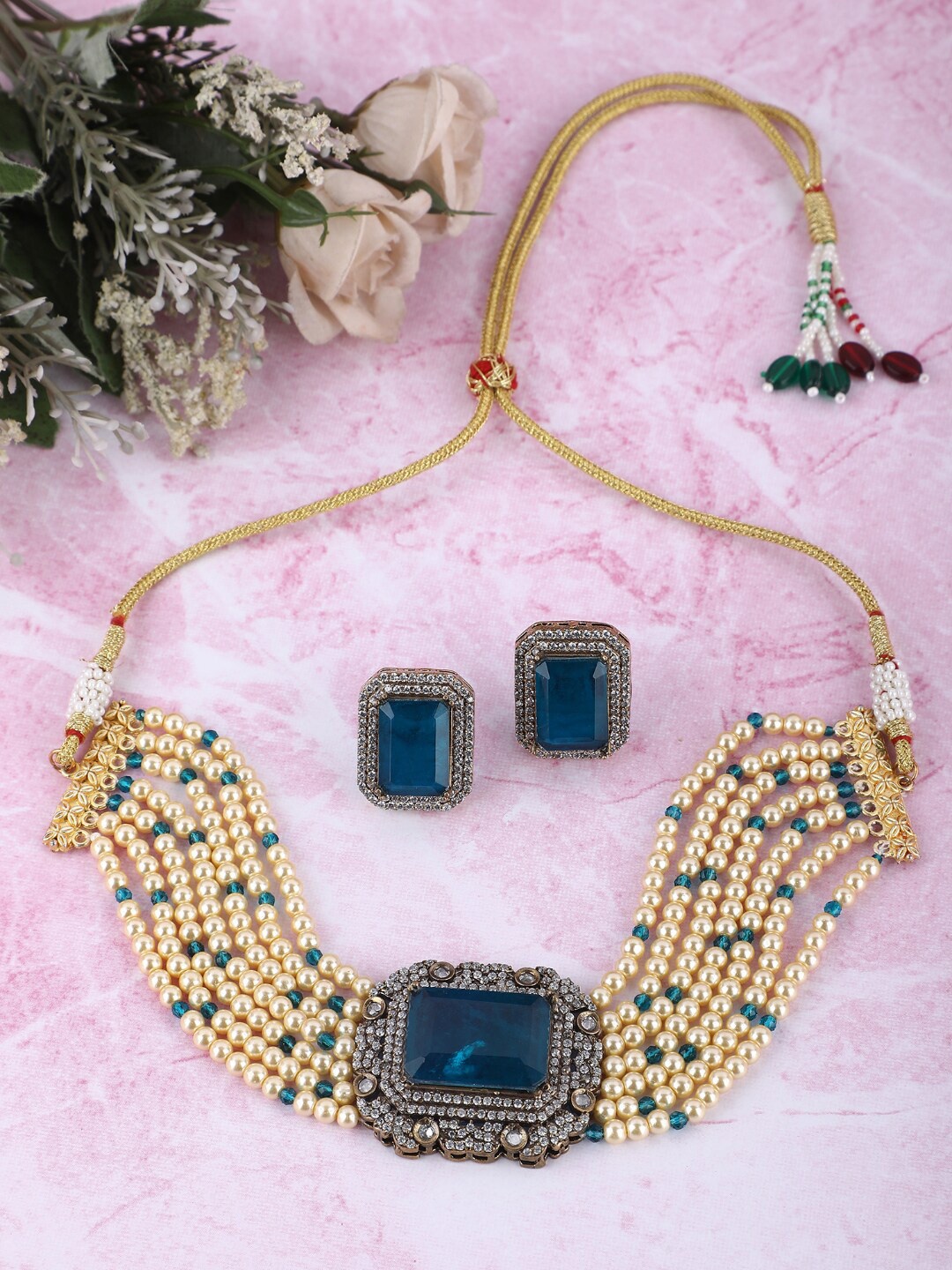

House of Pataudi 22KT Gold-Plated Kundan Stone Studded Jewellery Set