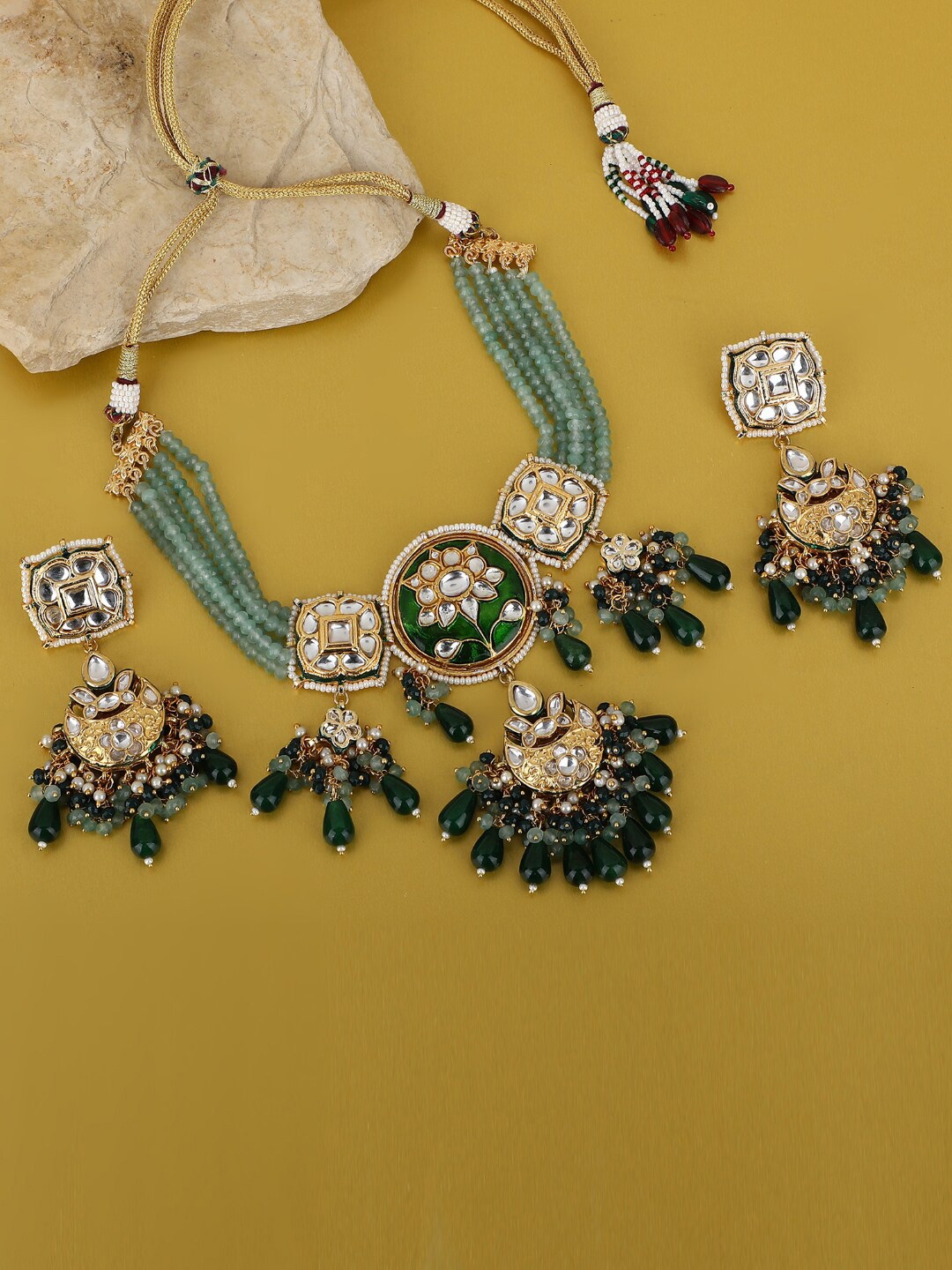 

House of Pataudi 22KT Gold-Plated Kundan Stone Studded Jewellery Set