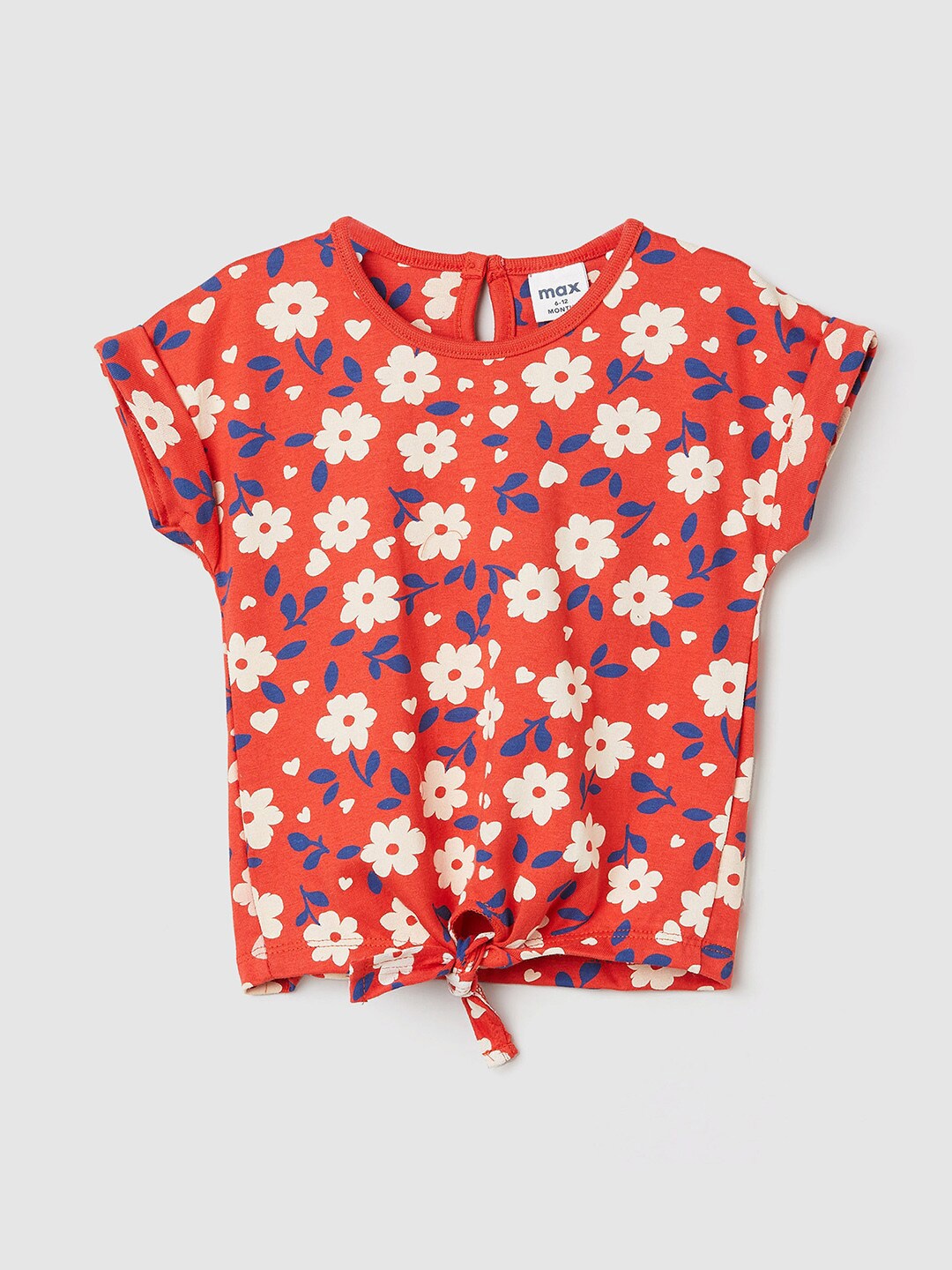 

max Girls Floral Printed Pure Cotton T-shirt, Red