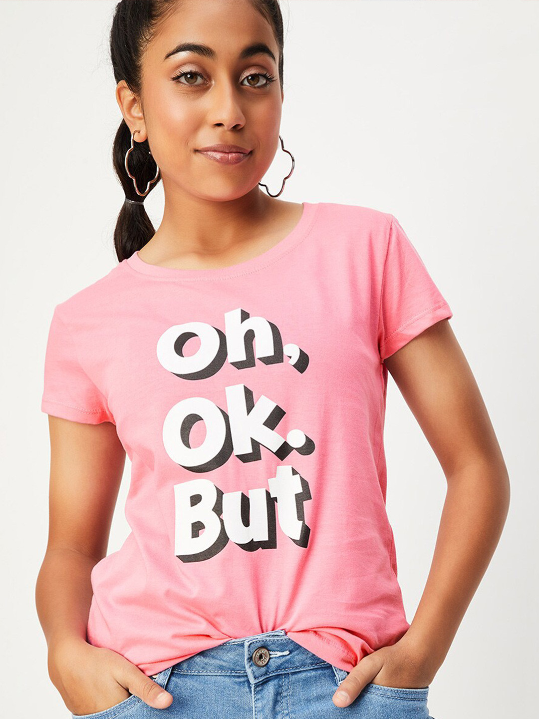 

max Girls Typography Printed Pure Cotton T-shirt, Pink