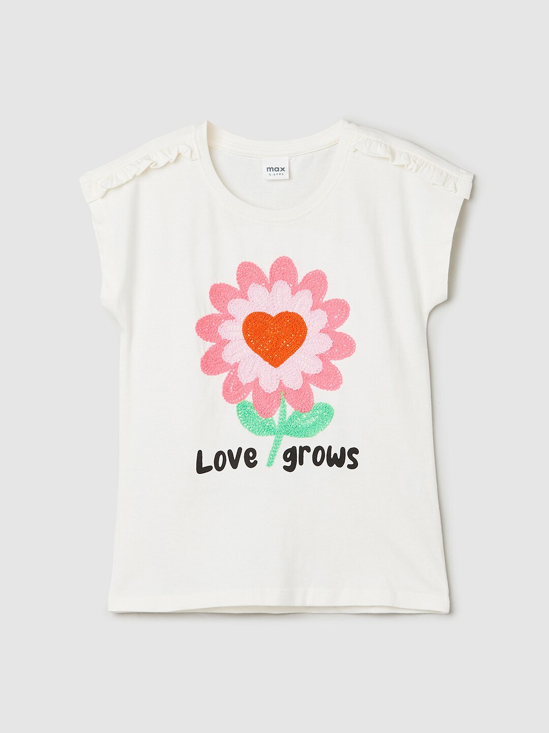

max Girls Typography Printed Extended Sleeves Pure Cotton T-shirt, White