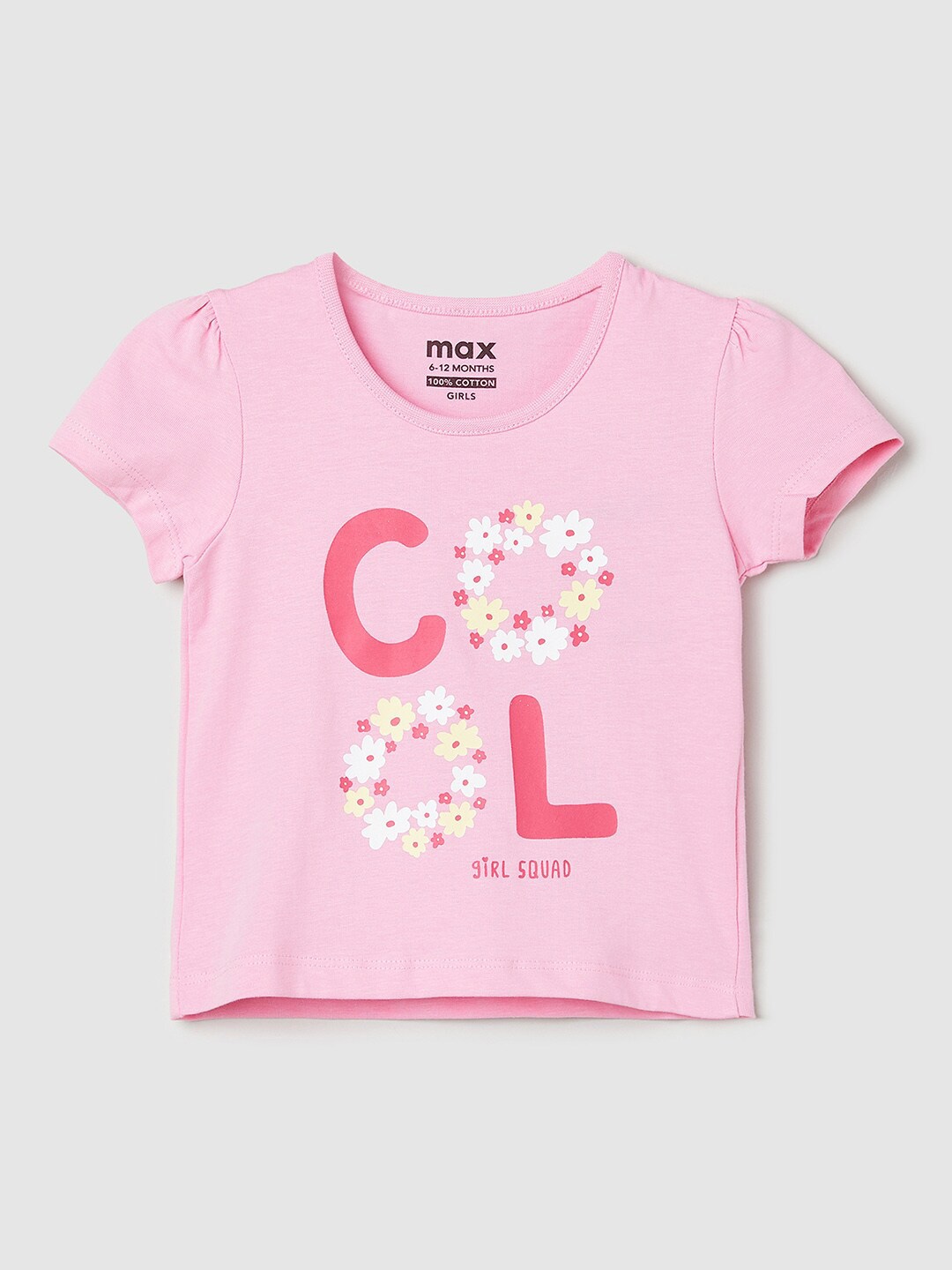 

max Infant Girls Typography Printed Pure Cotton T-shirt, Pink