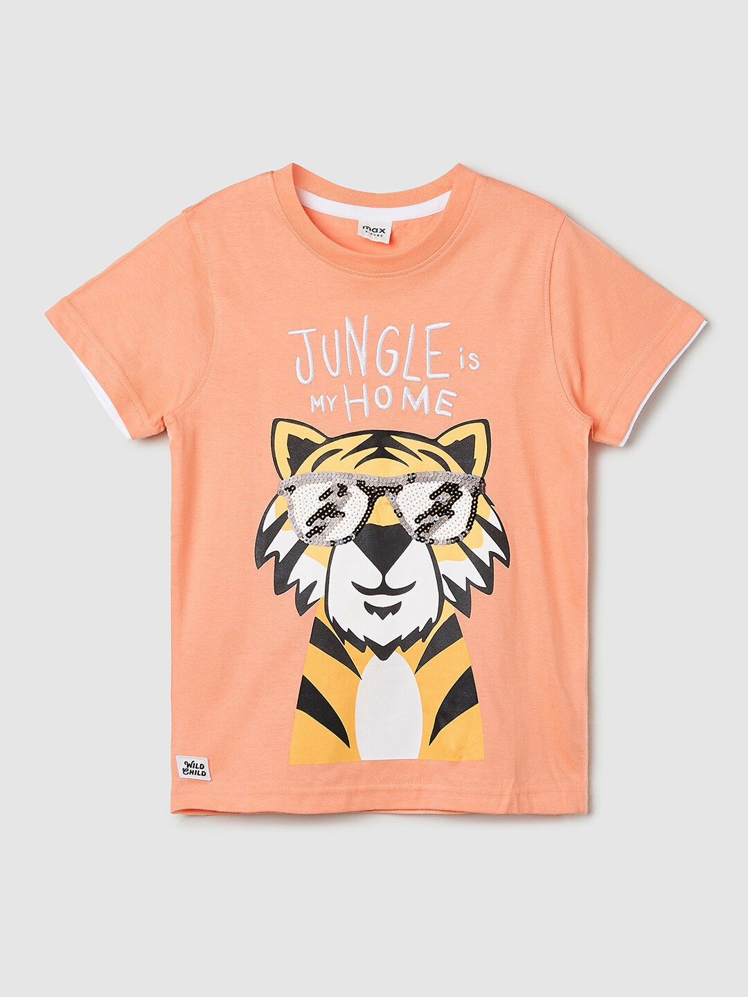 

max Boys Graphic Printed Pure Cotton T-shirt, Peach