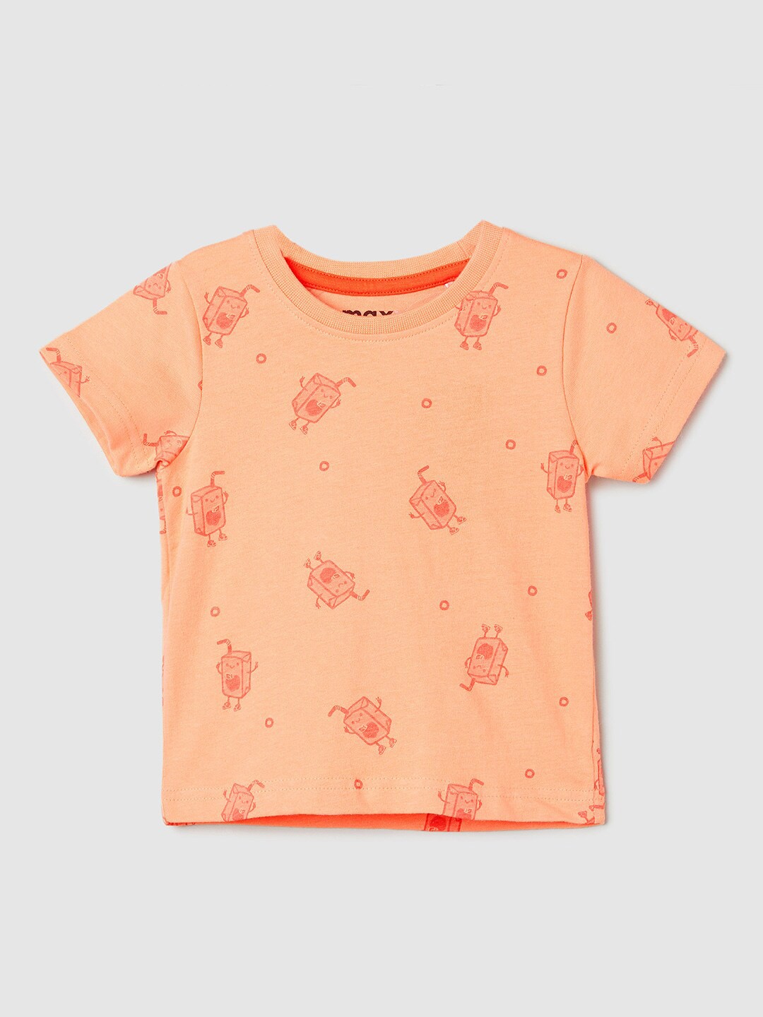 

max Infant Boys Conversational Printed Pure Cotton T-shirt, Orange