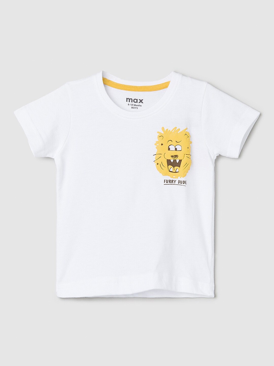 

max Infant Boys Graphic Printed Pure Cotton T-shirt, White
