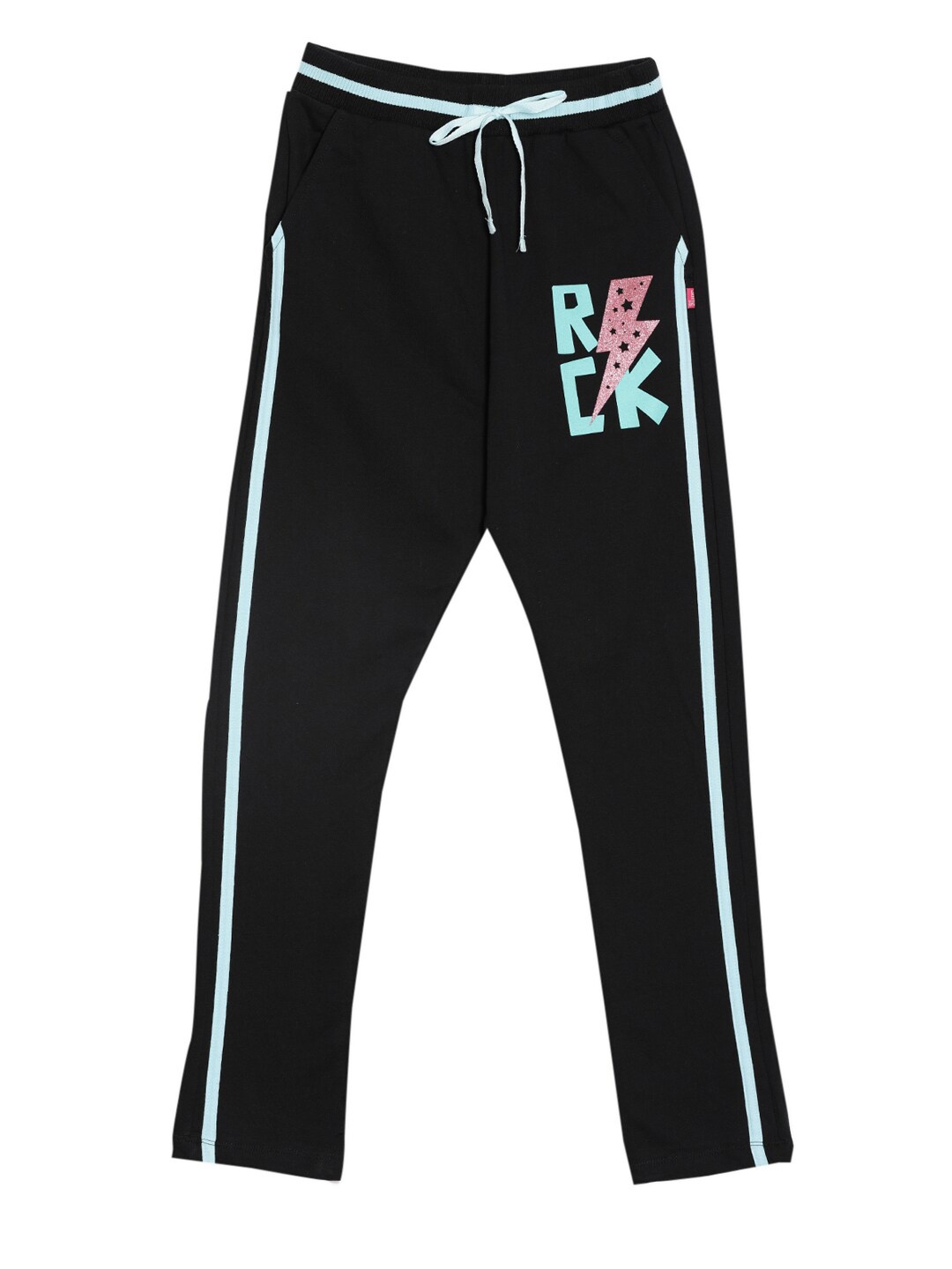 

DIXCY SCOTT Slimz Girls Printed Mid-Rise Pure Cotton Track Pant, Black